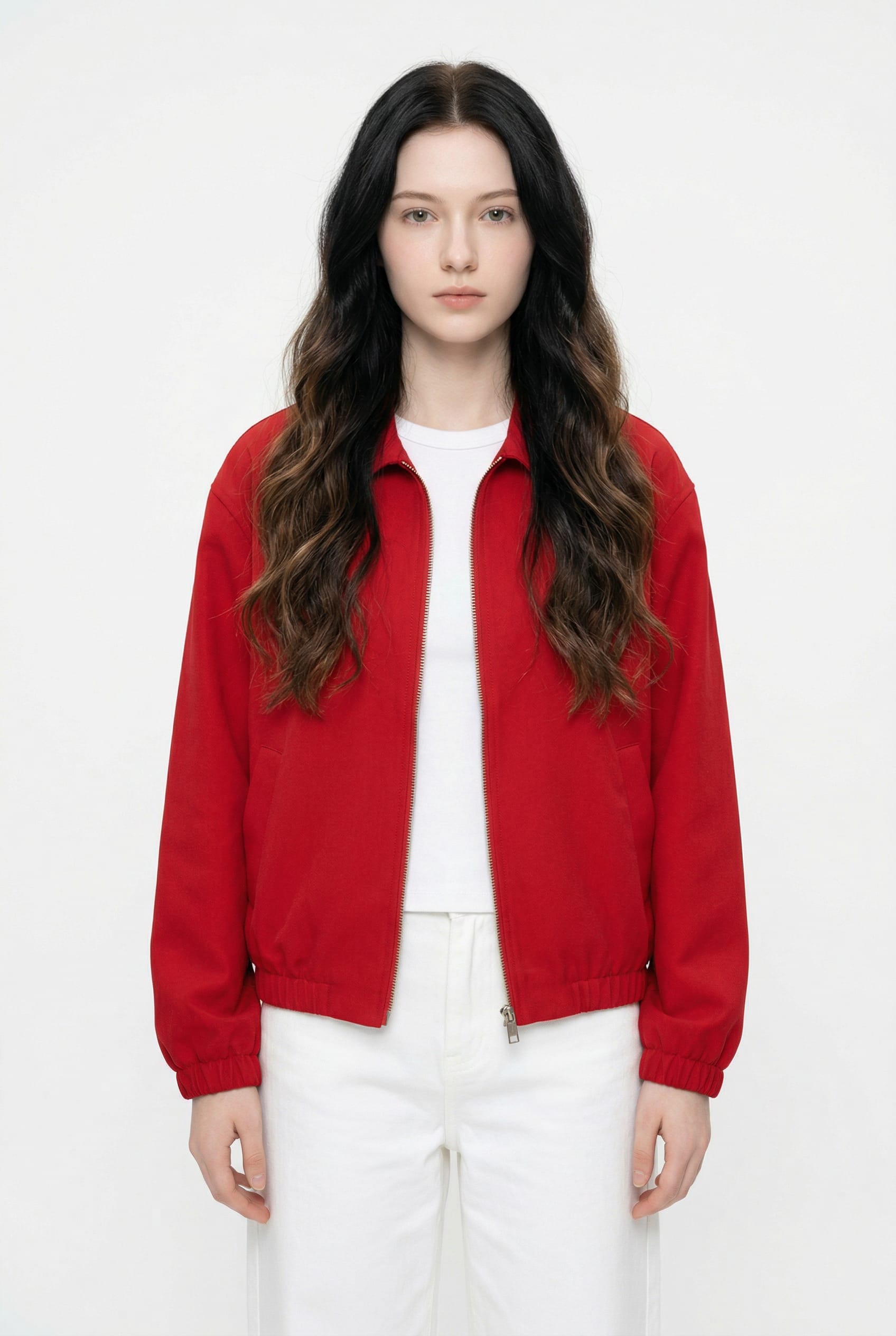 Red Zip-Front Bomber Jacket