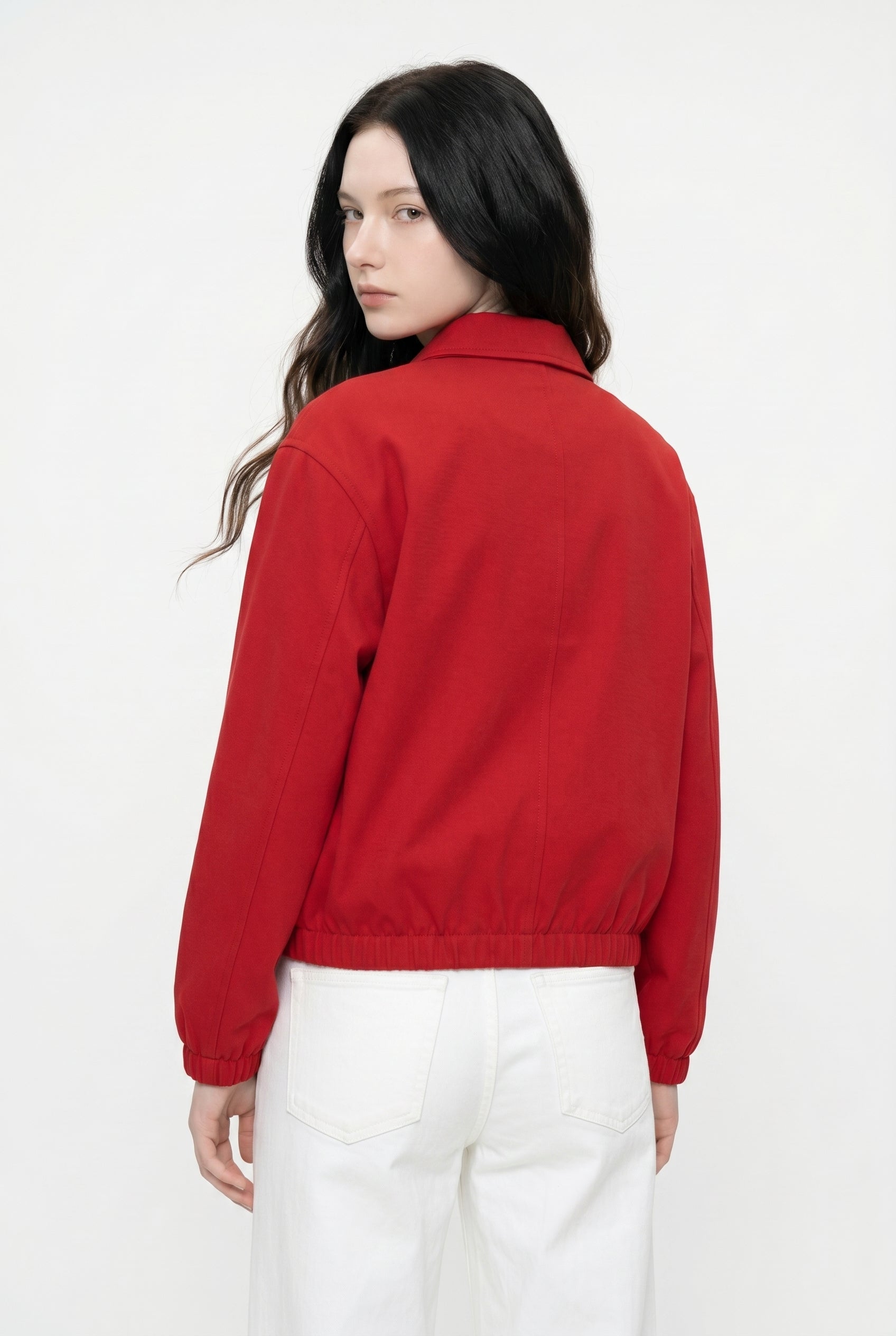 Red Zip-Front Bomber Jacket