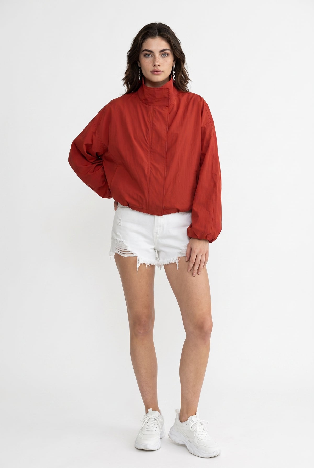Rust Cropped Windbreaker Oversized Jacket