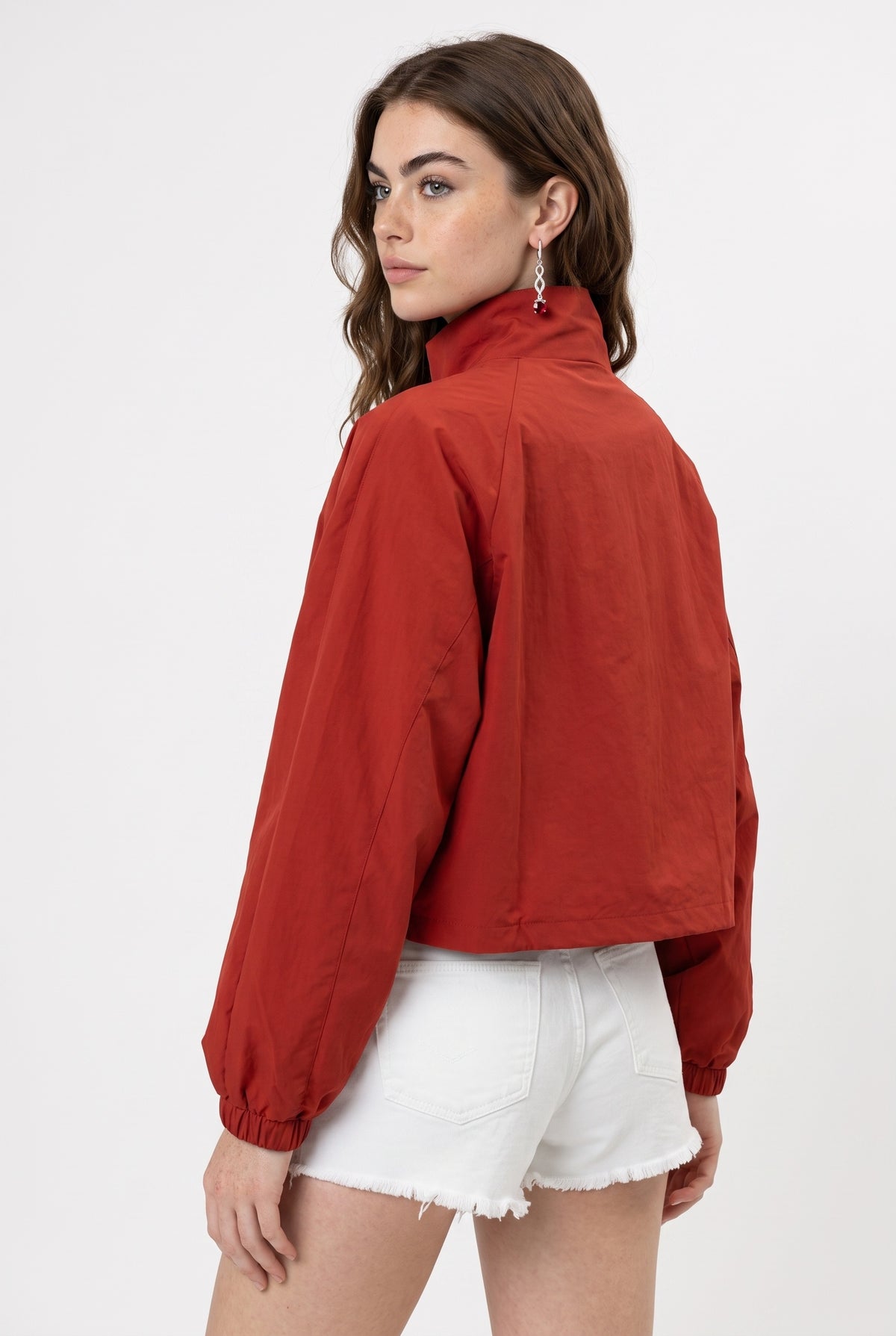 Rust Cropped Windbreaker Oversized Jacket