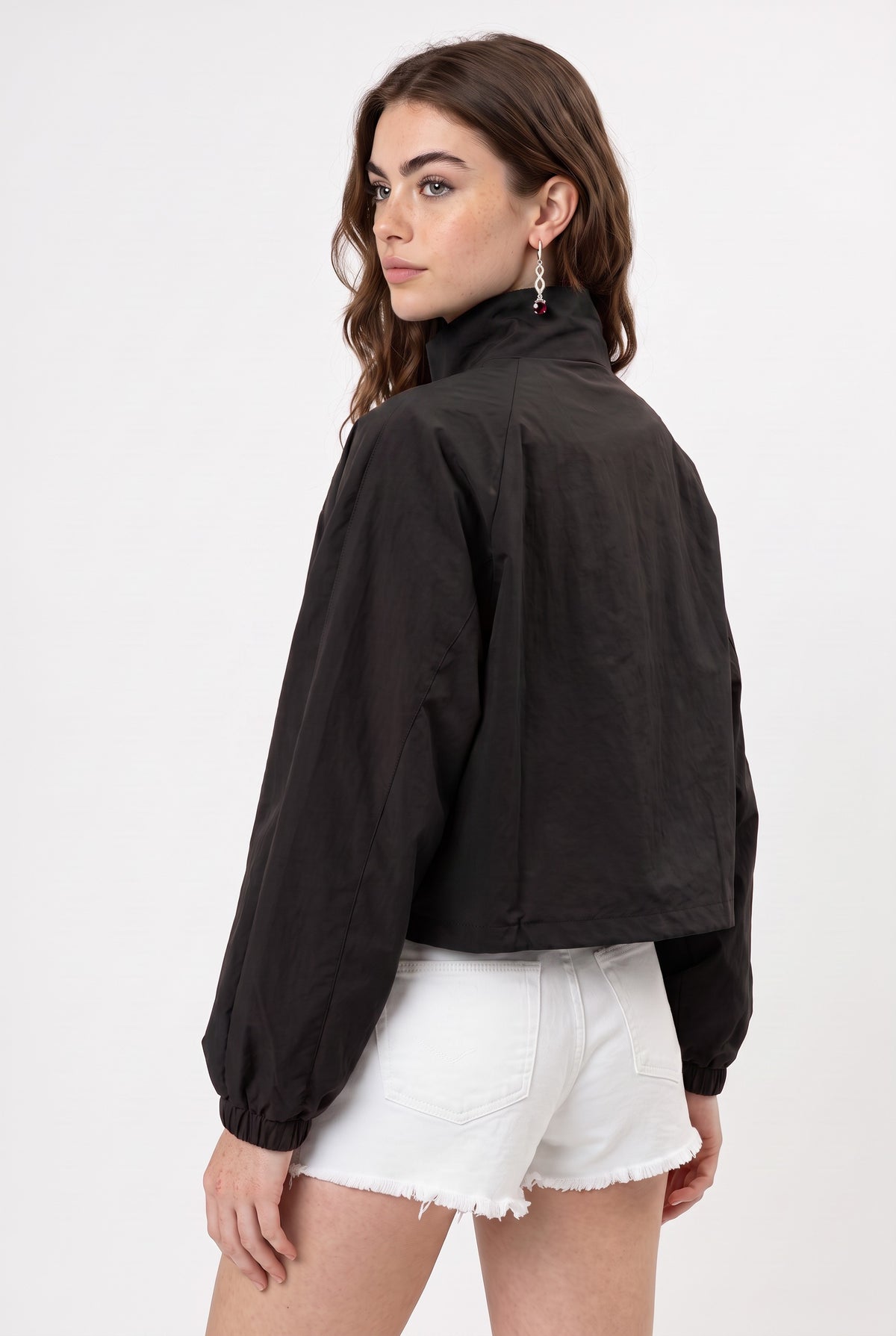 Black Cropped Windbreaker Oversized Jacket