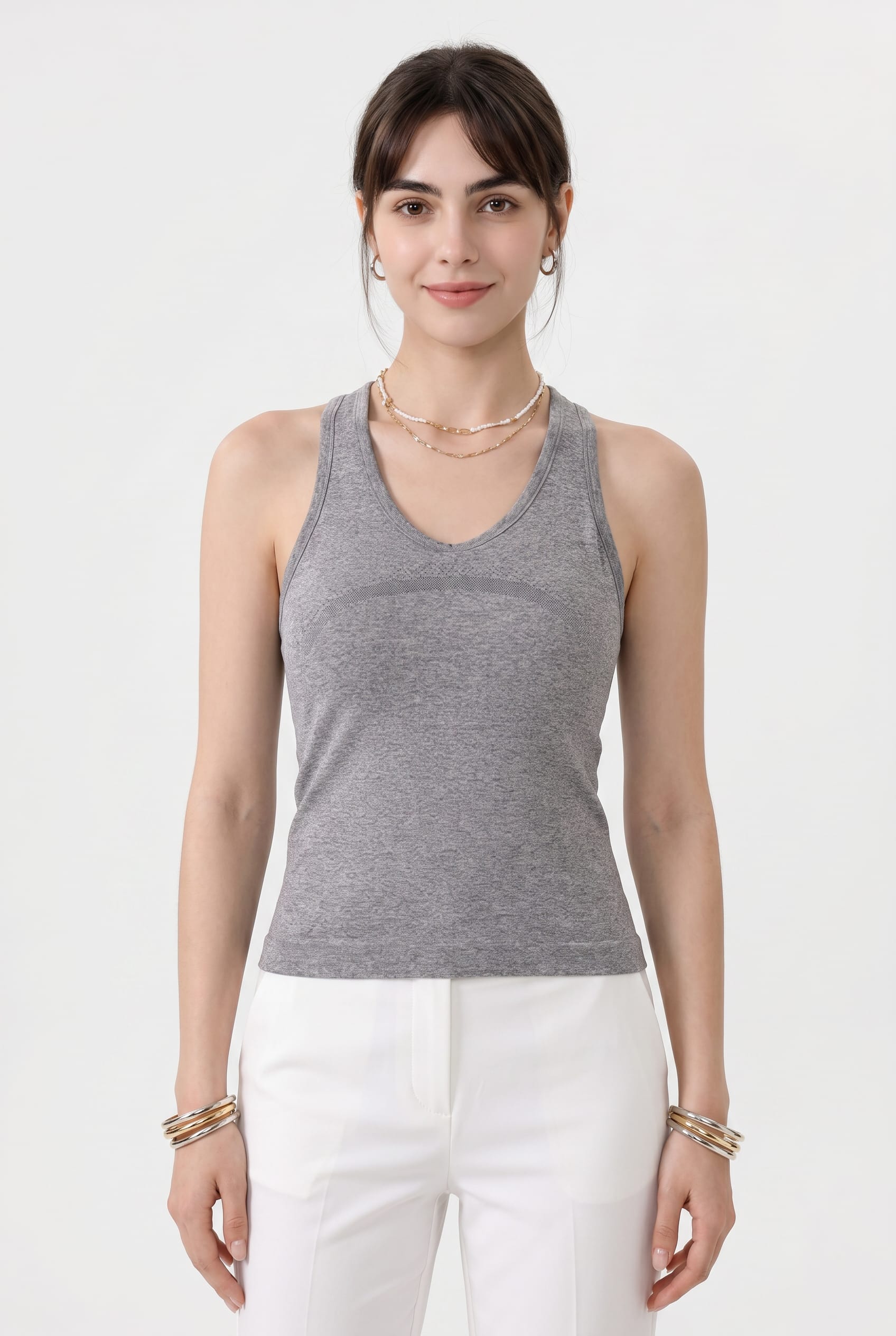 Grey Ribbed Racerback Tank Top