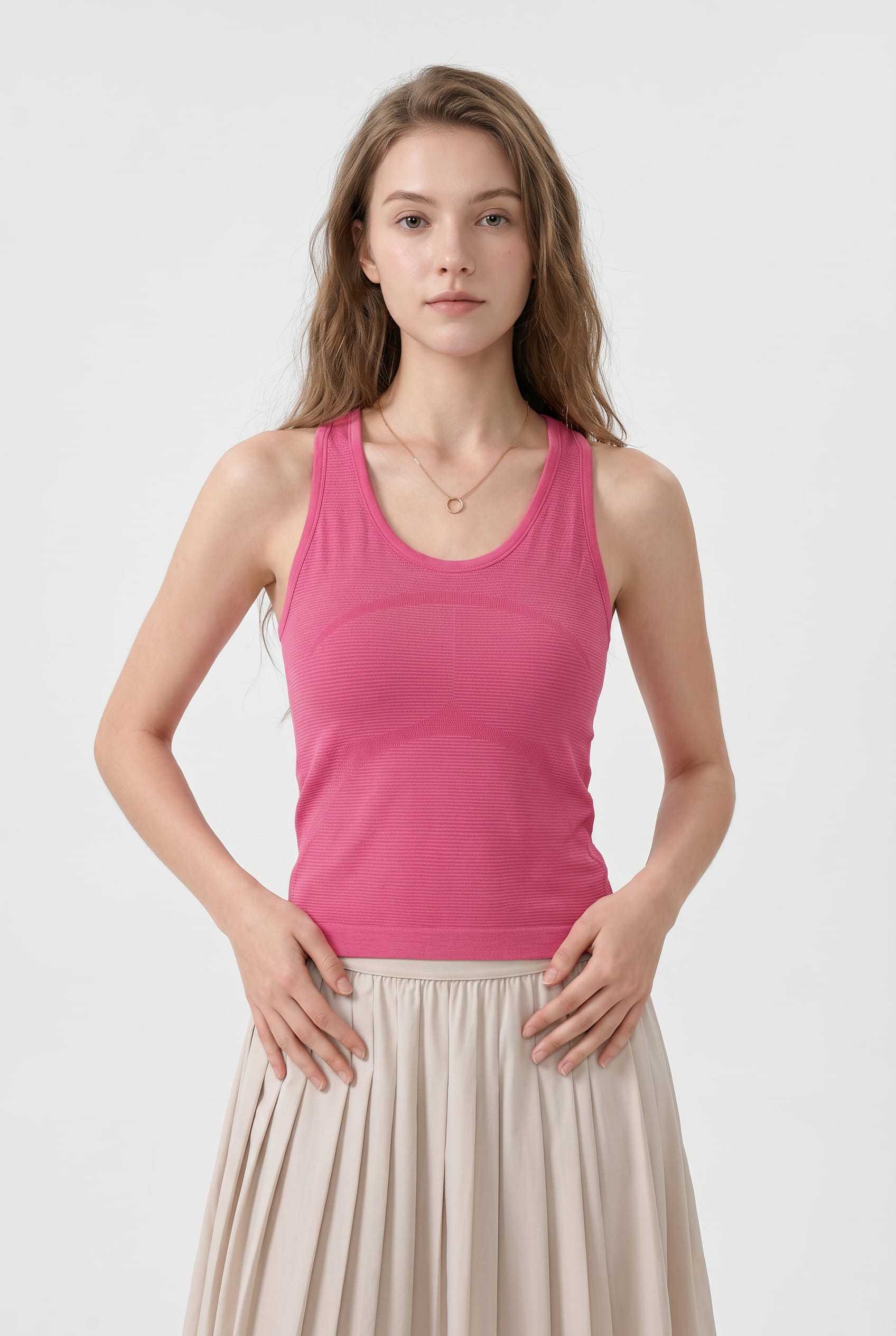 Pink Ribbed Scoop Neck Tank Top