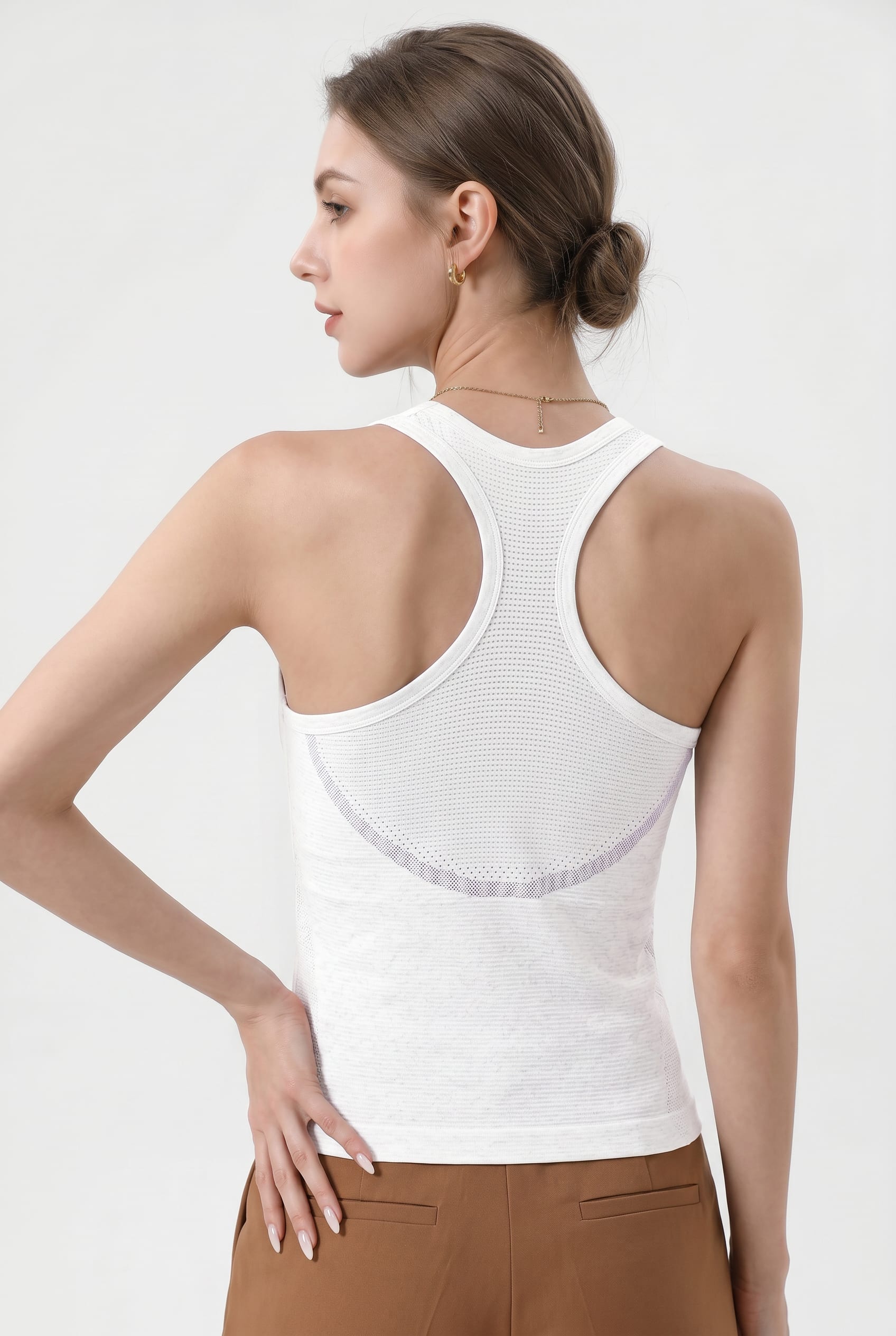 White Textured Racerback V-Neck Tank