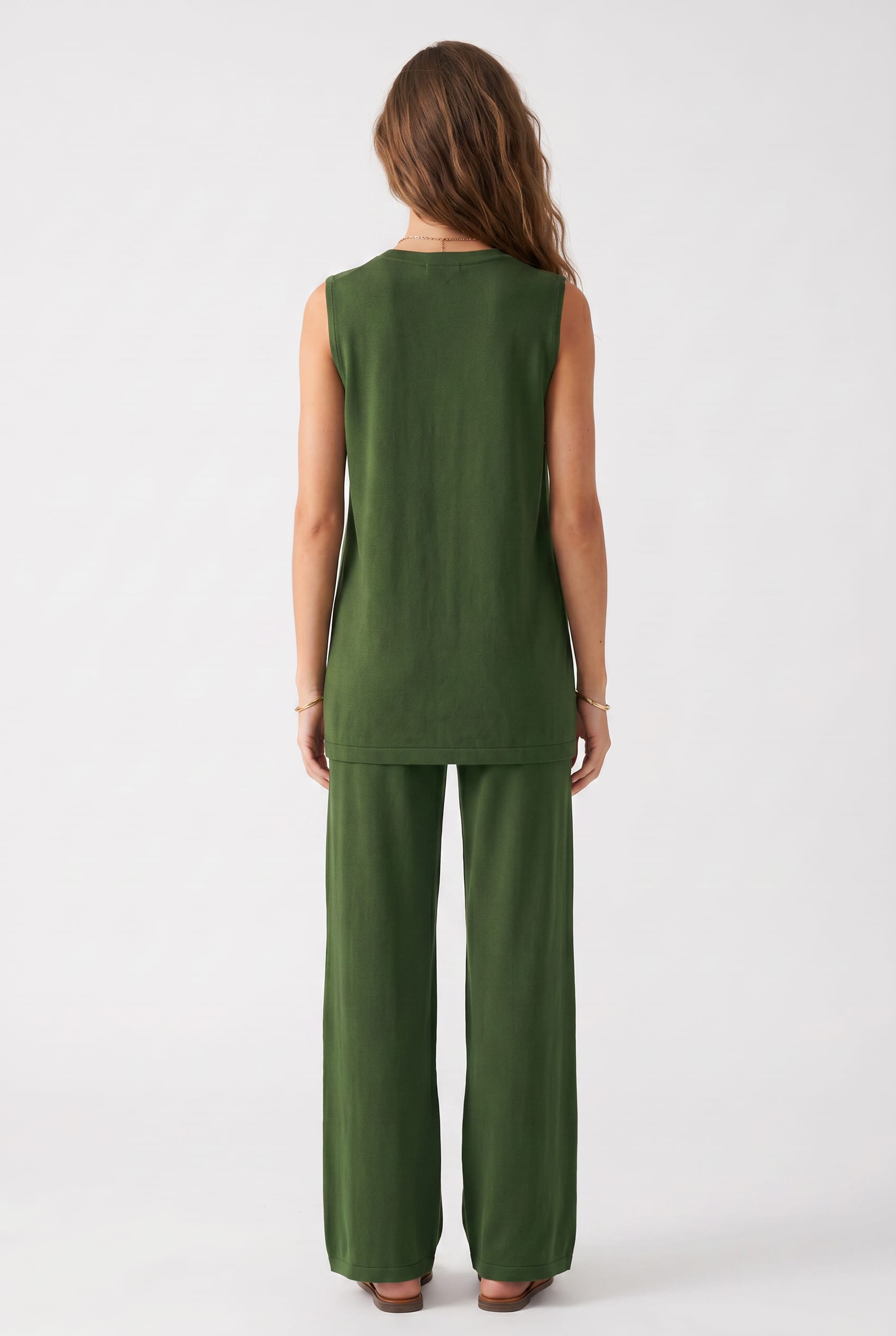 Forest Green Button-Front Vest Co-ord Set