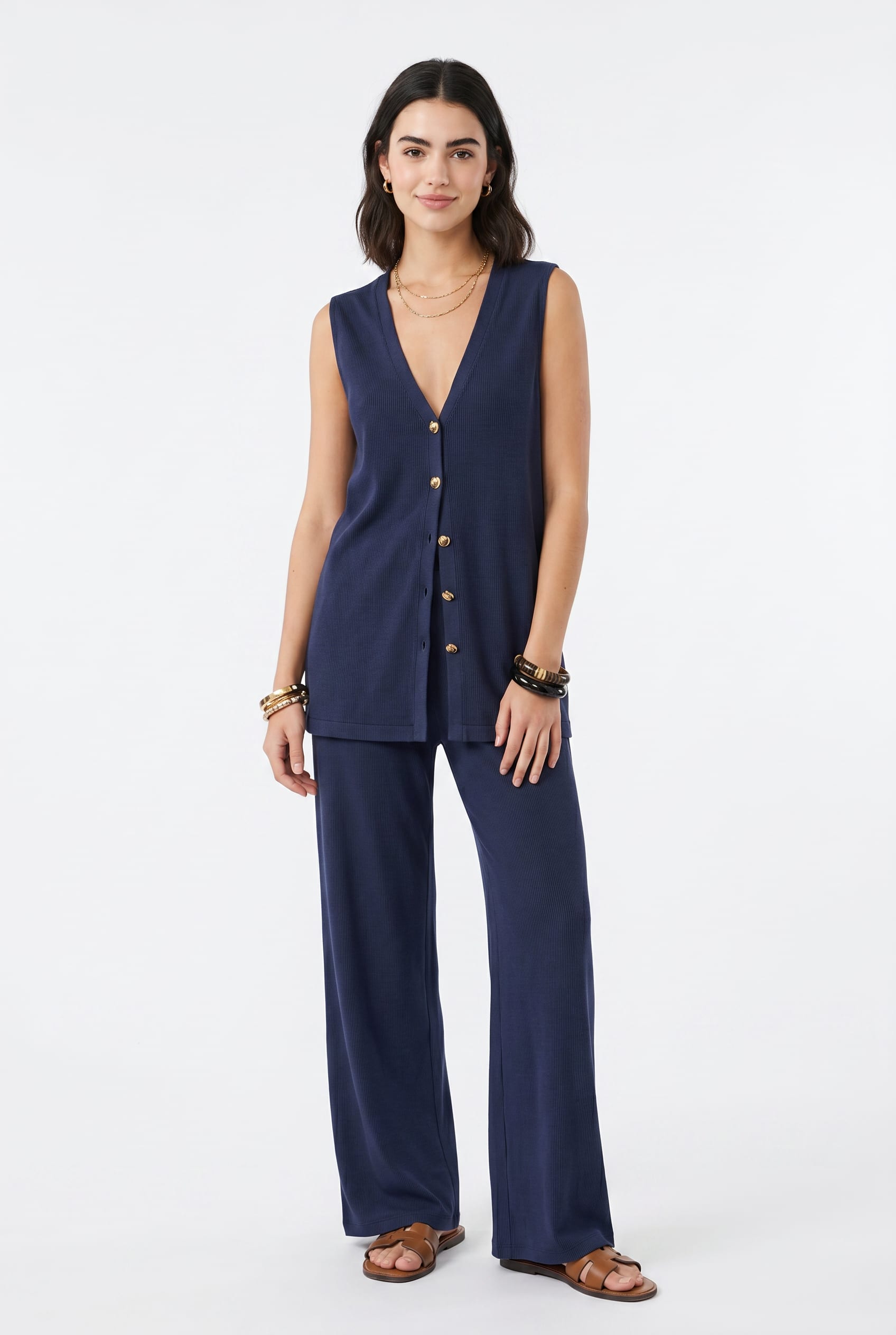 Navy Ribbed Knit Sleeveless Co-ord Set