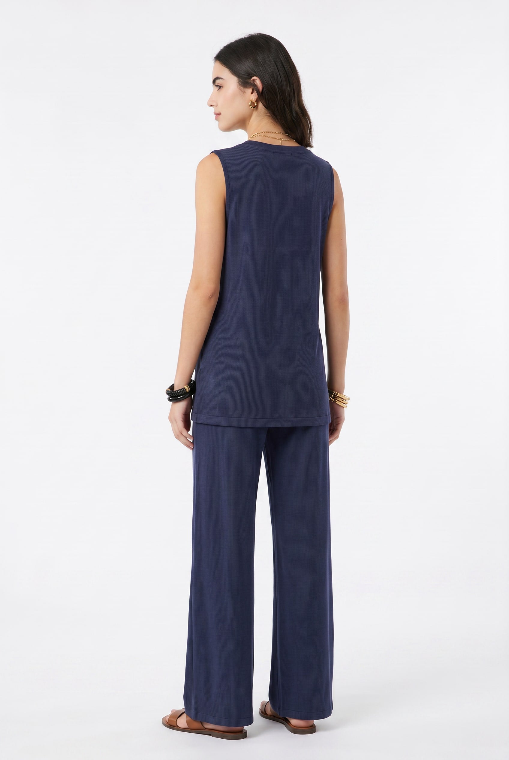 Navy Ribbed Knit Sleeveless Co-ord Set