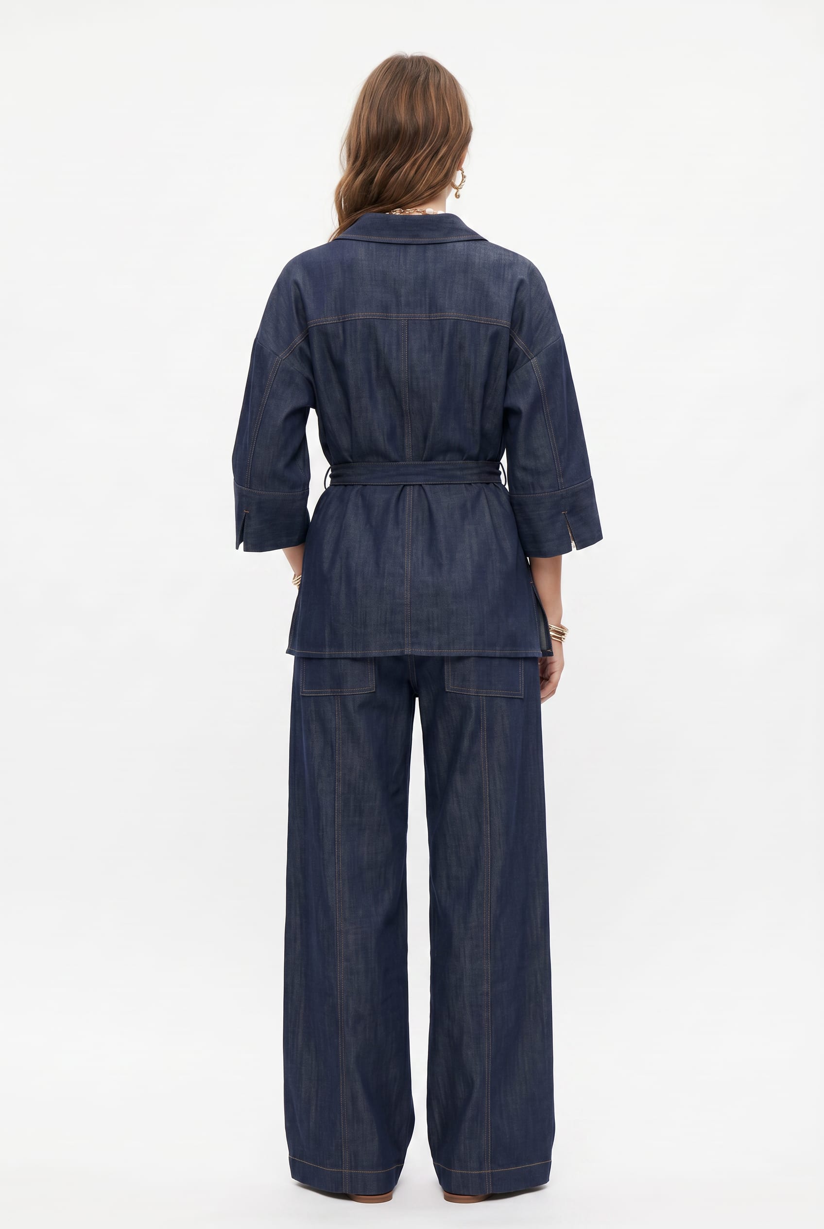 Navy Denim Belted Kimono Co-ord Set
