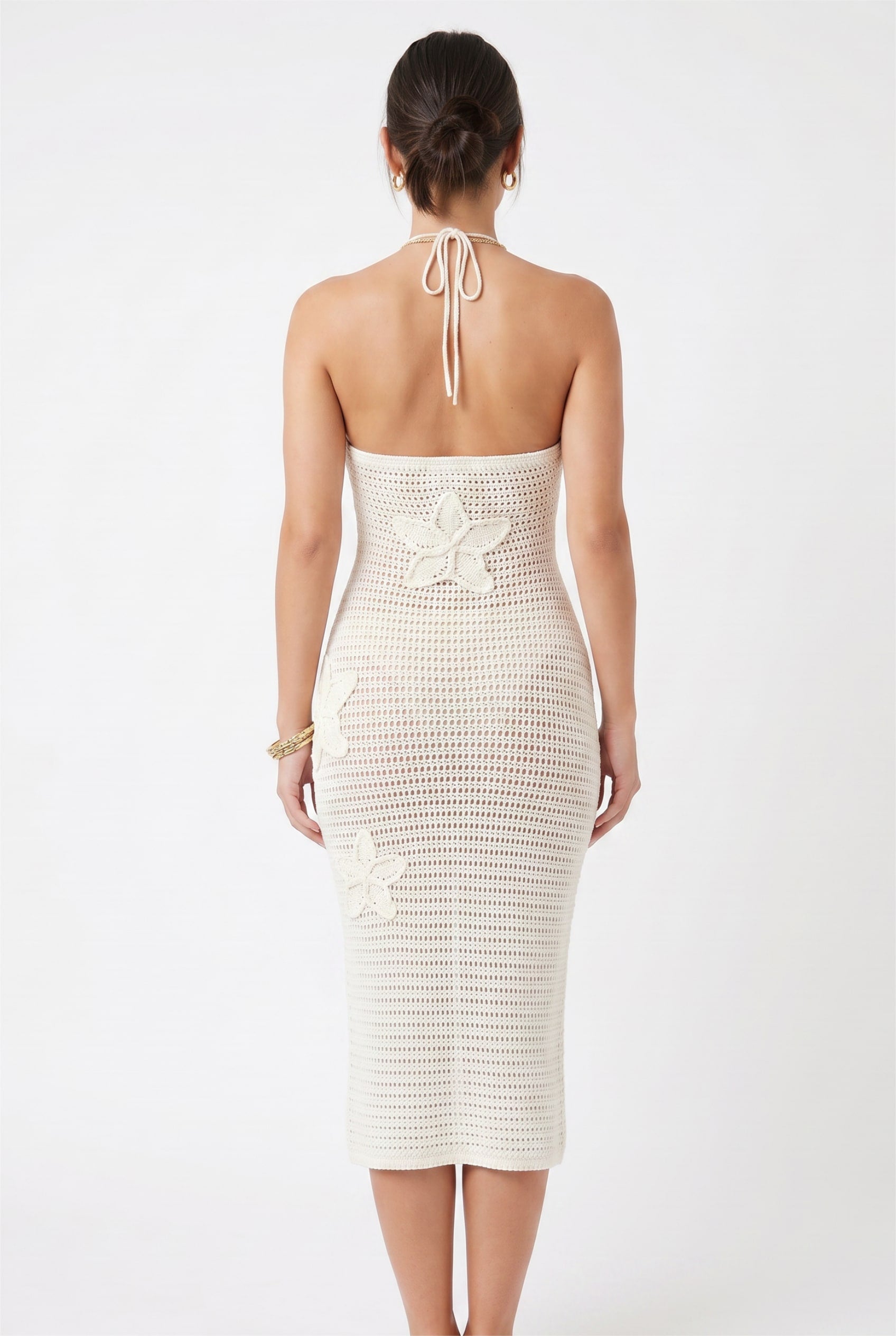 Cream Crochet Halter Midi Dress