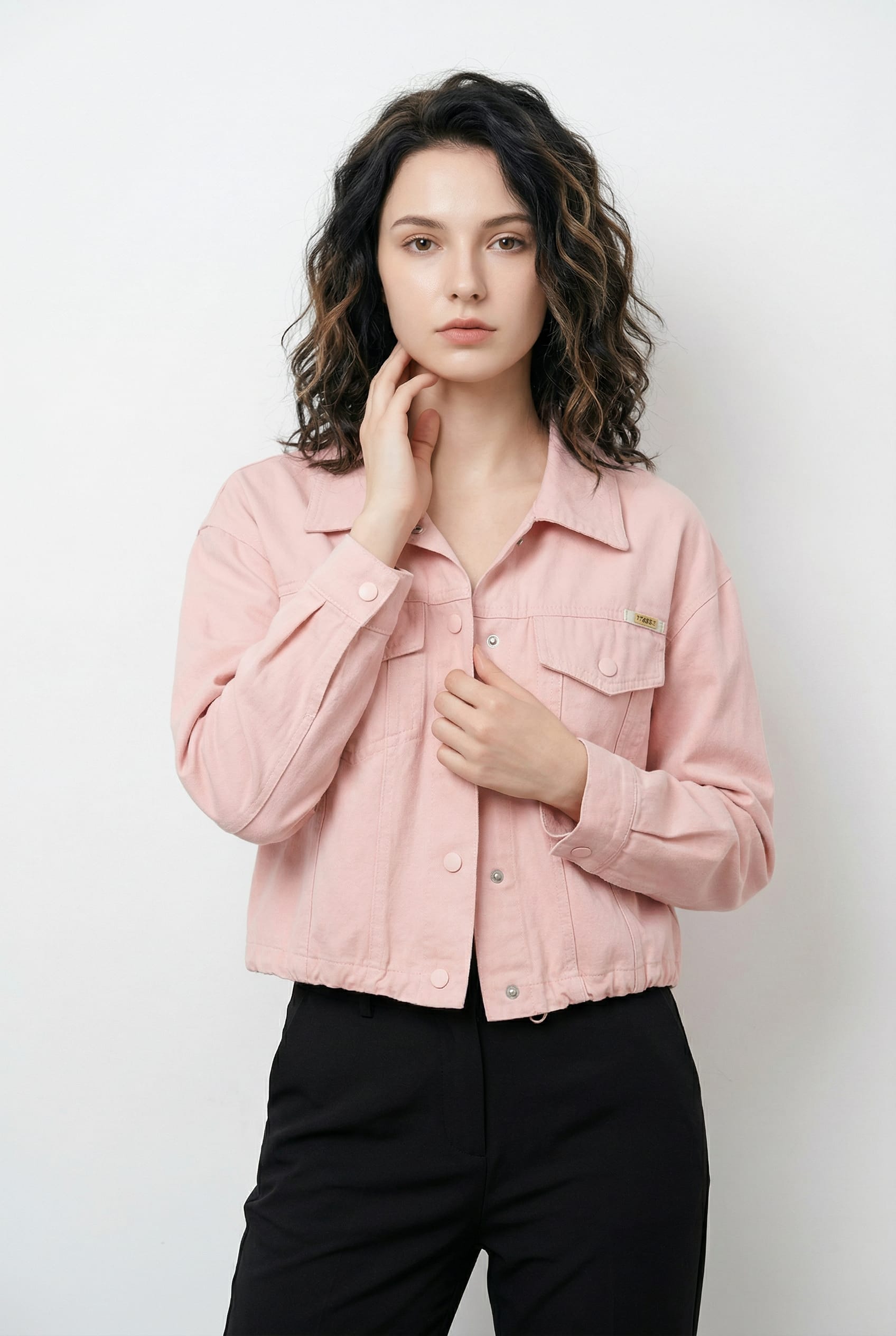 Pink Denim Cropped Utility Jacket