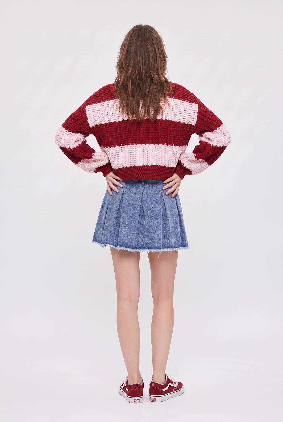 Red Striped Cropped Knit Cardigan