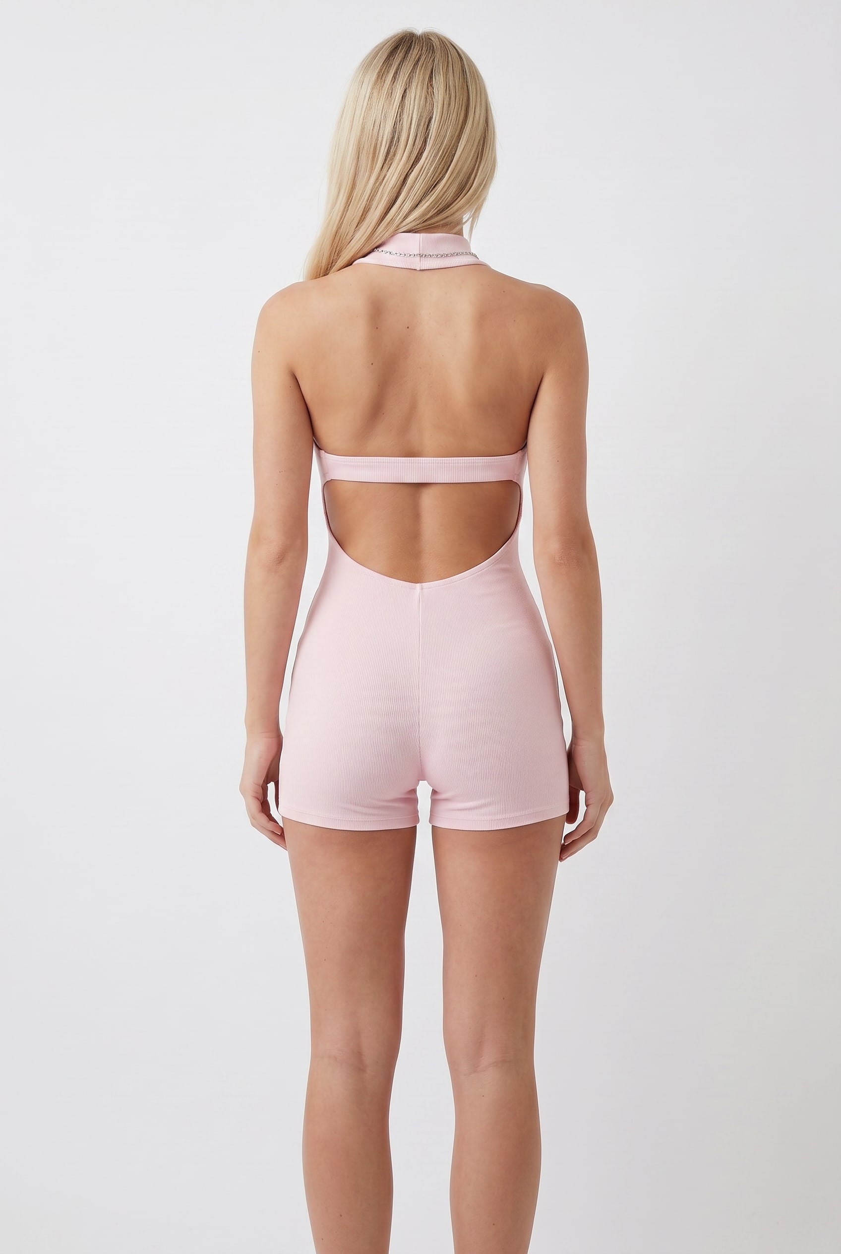 Blush Pink Ribbed Sleeveless Unitard Romper