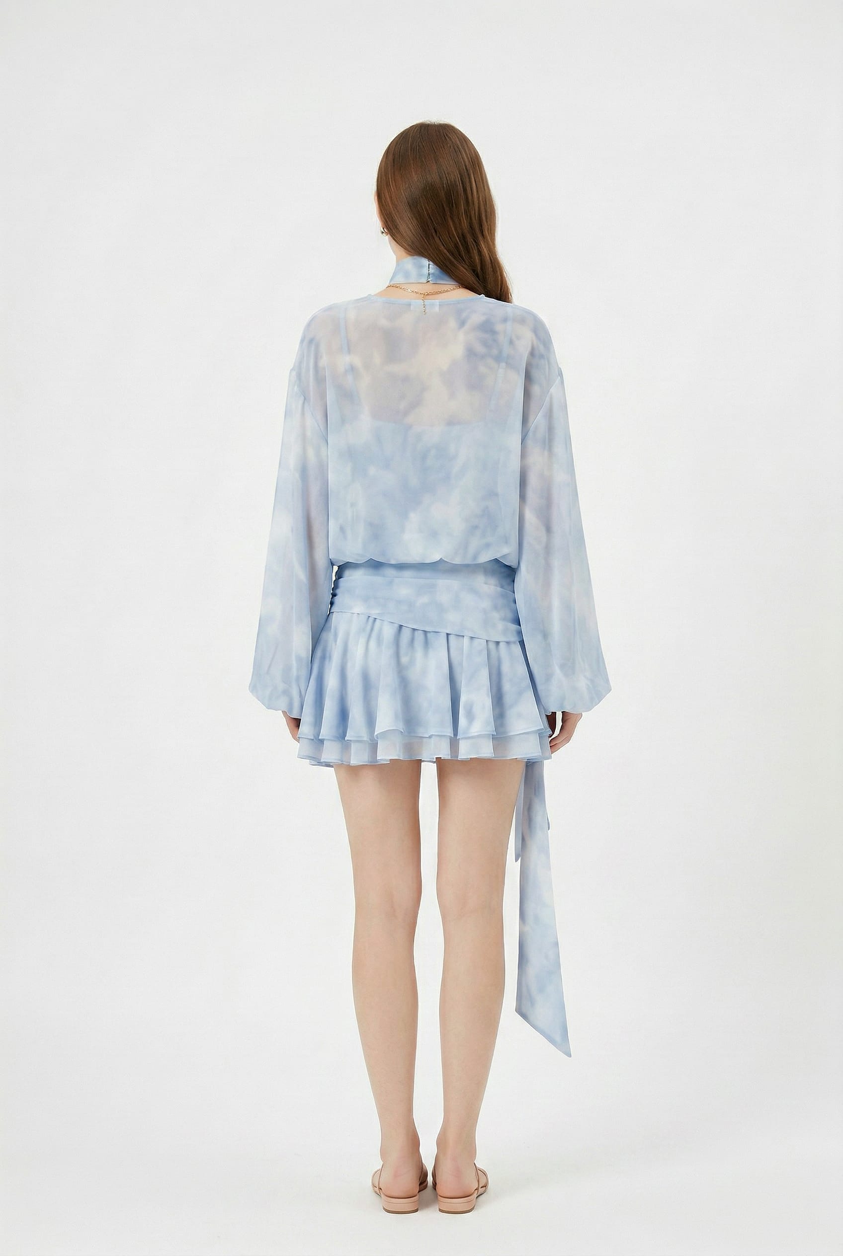 Sky Blue Tie-Dye Wrap Mini Dress