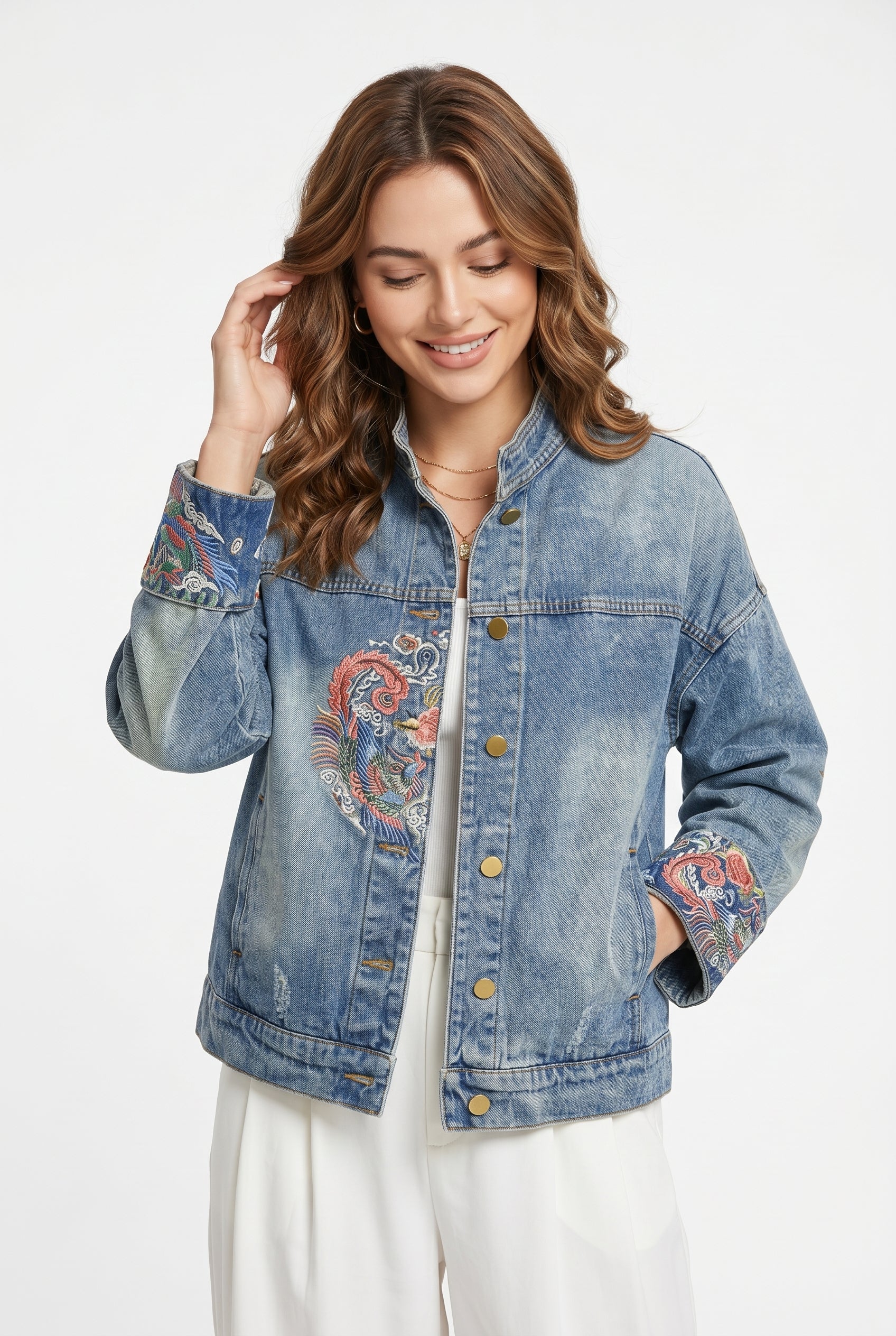 Embroidered Dragon Denim Oversized Jacket