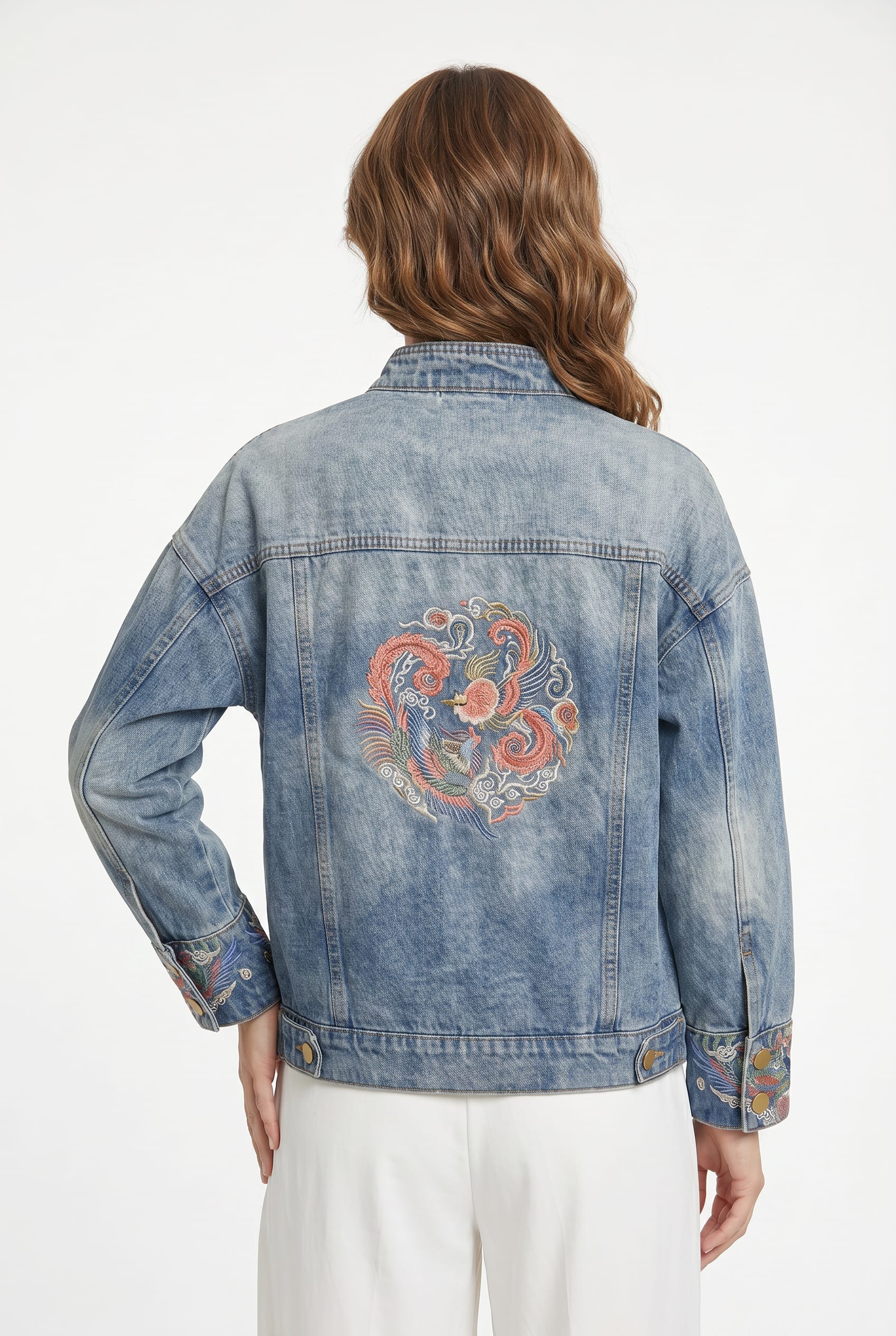 Embroidered Dragon Denim Oversized Jacket