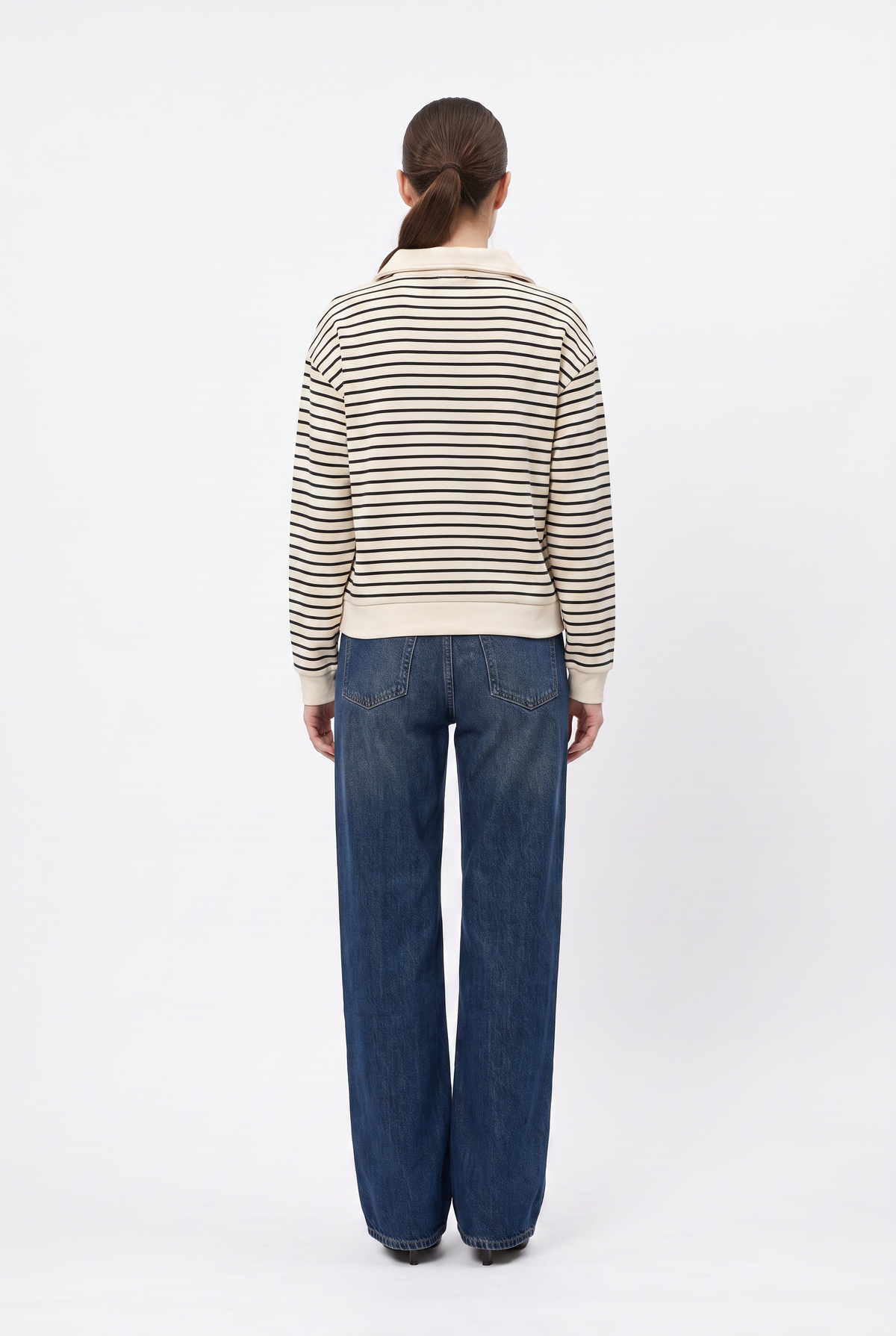 Cream Striped Half-Zip Sweatshirt