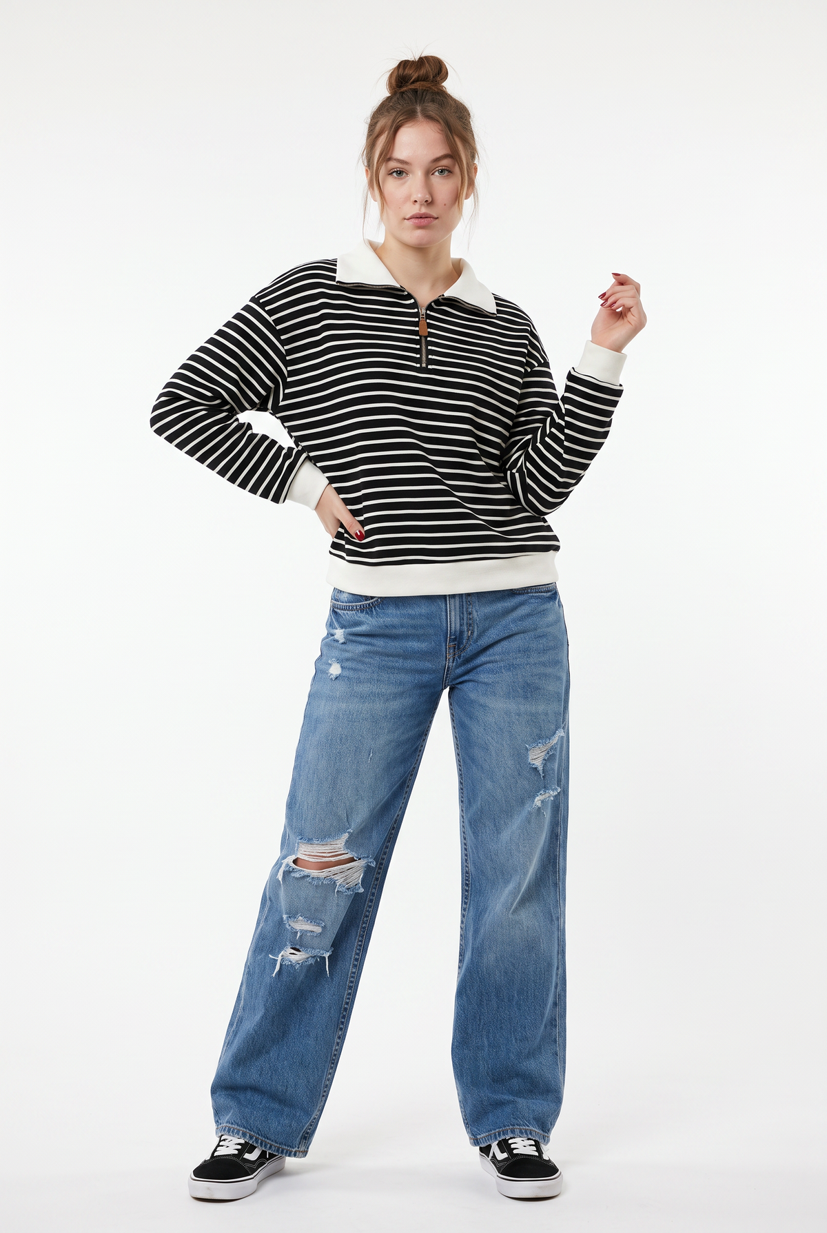 Black Striped Half-Zip Sweatshirt