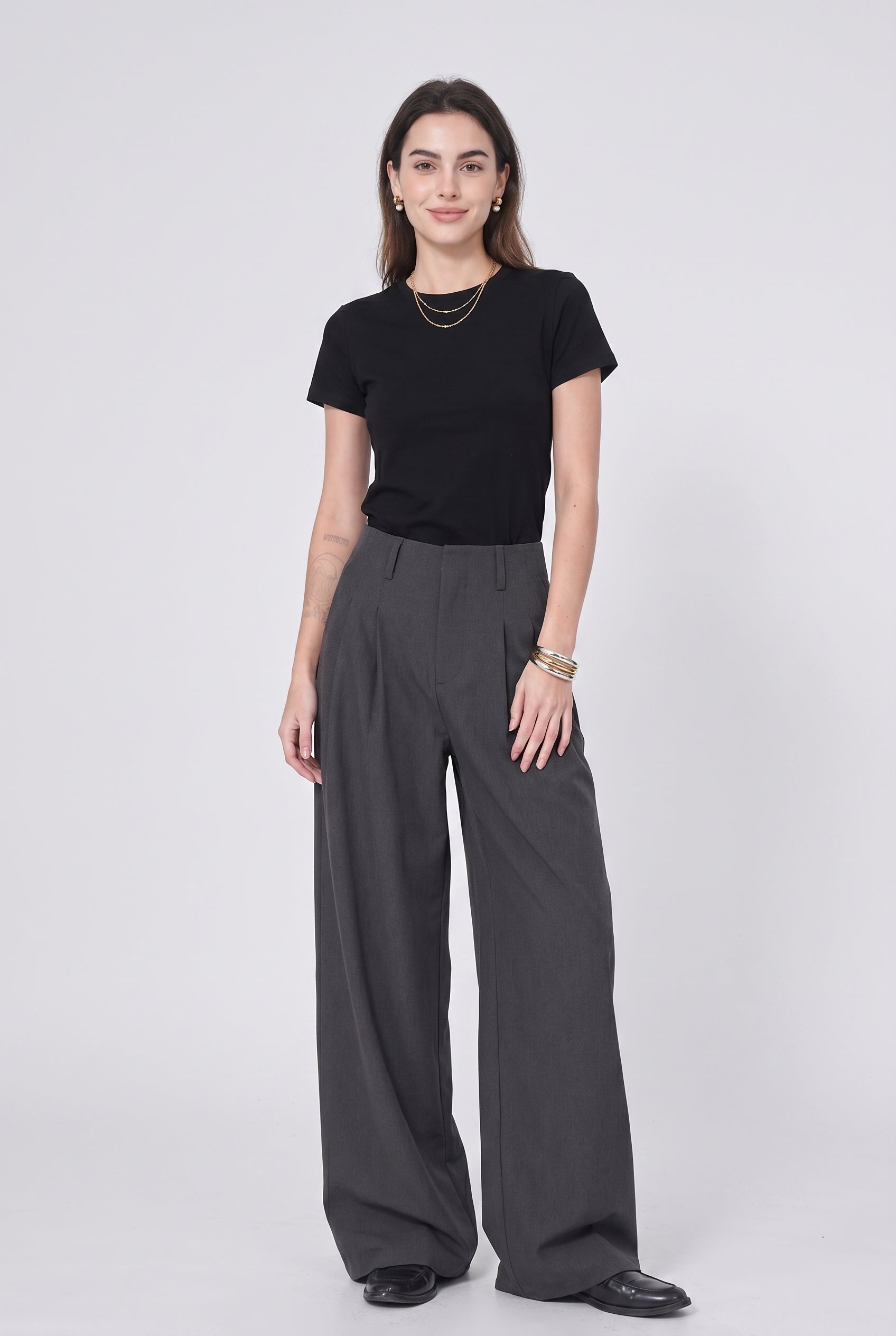 Charcoal Grey Wide Leg Tailored Trousers