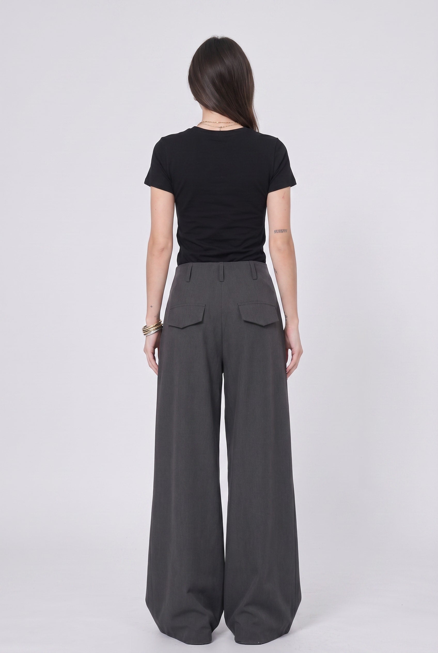 Charcoal Grey Wide Leg Tailored Trousers