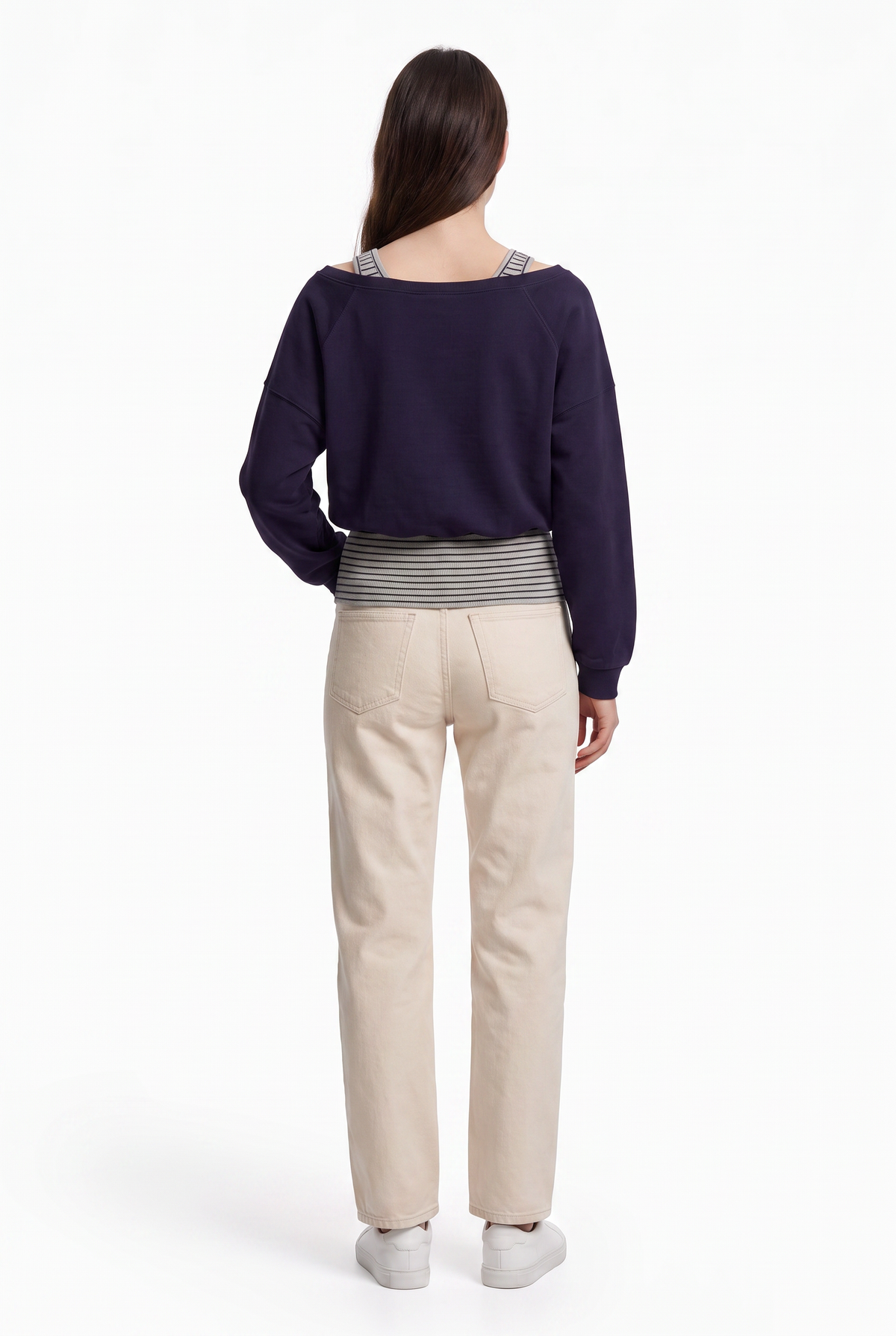 Navy Off-Shoulder Crop Sweatshirt