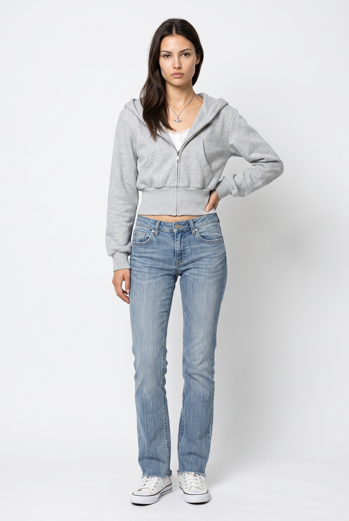 Gray Cropped Zip-Up Hoodie Jacket