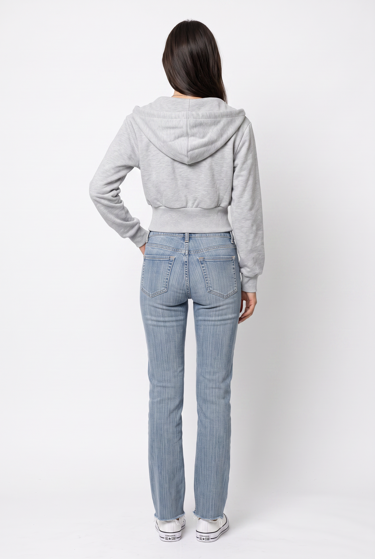 Gray Cropped Zip-Up Hoodie Jacket