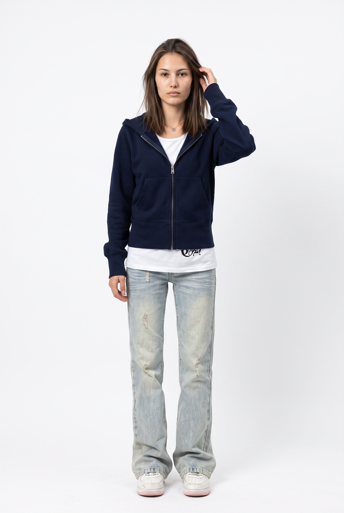 Navy Cotton Zip-Up Hoodie Jacket
