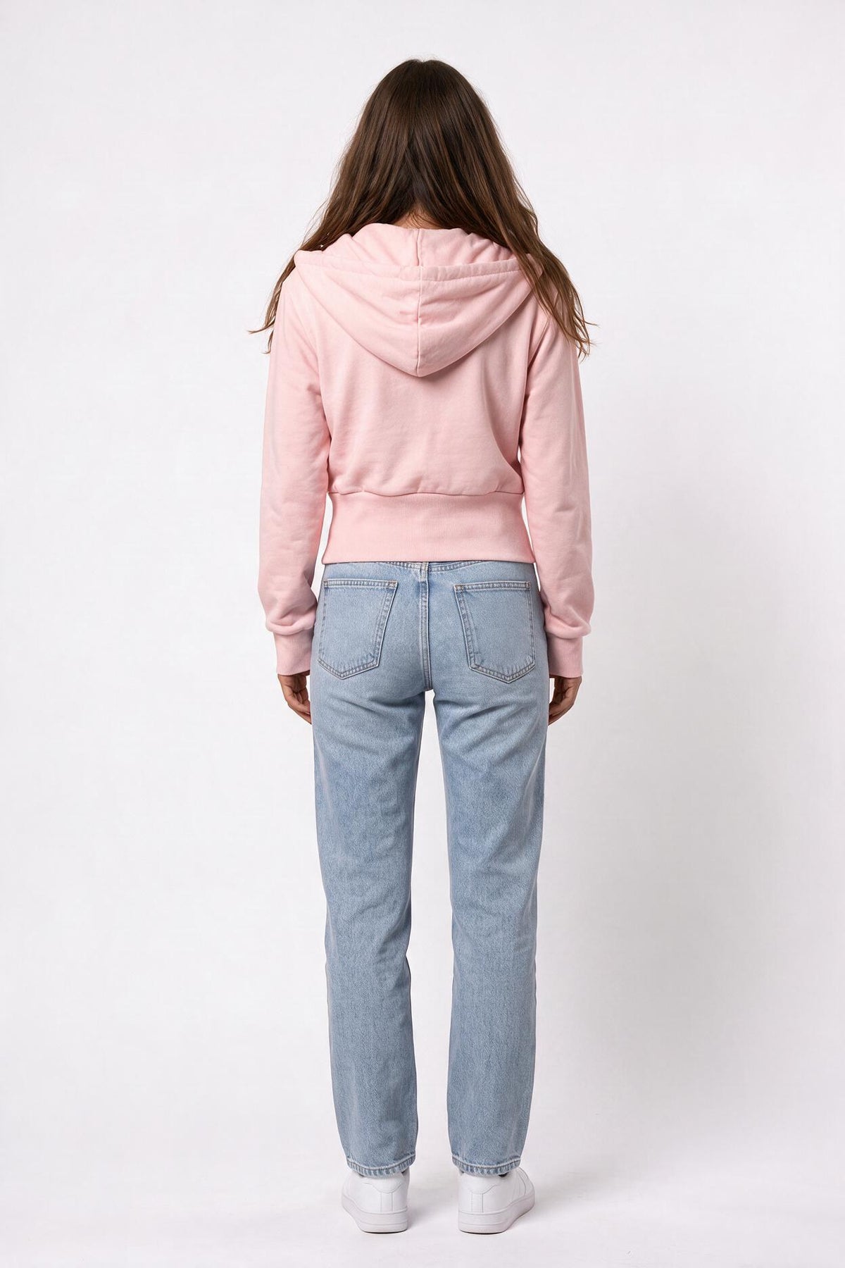 Pink Cropped Cotton Zip Hoodie