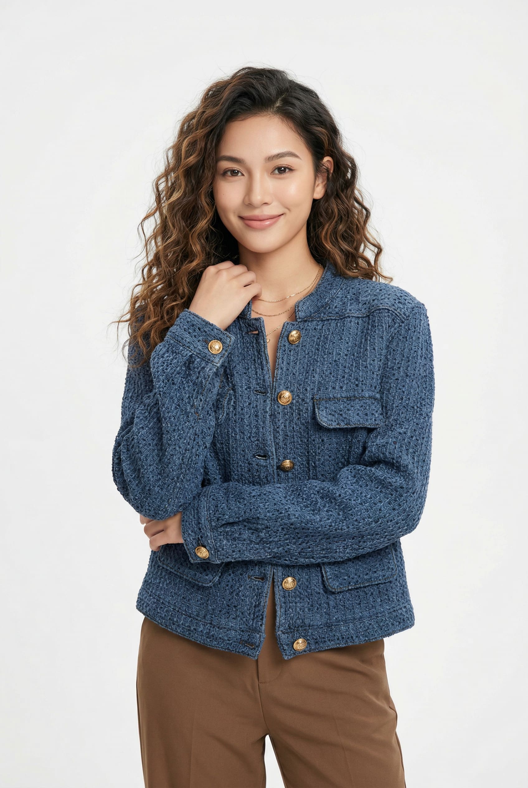 Navy Chenille Denim Jacket Gold Buttons