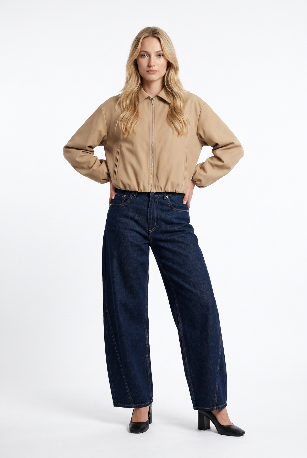 Camel Cropped Bomber Wool Jacket