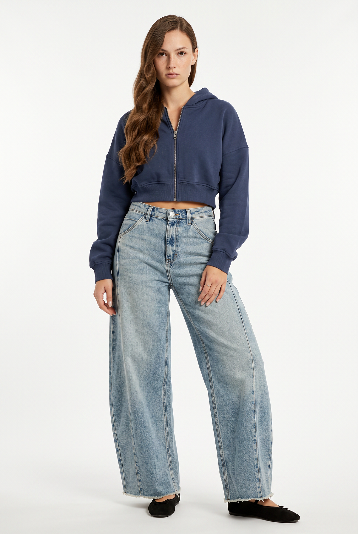 Navy Cropped Zip-Up Hoodie