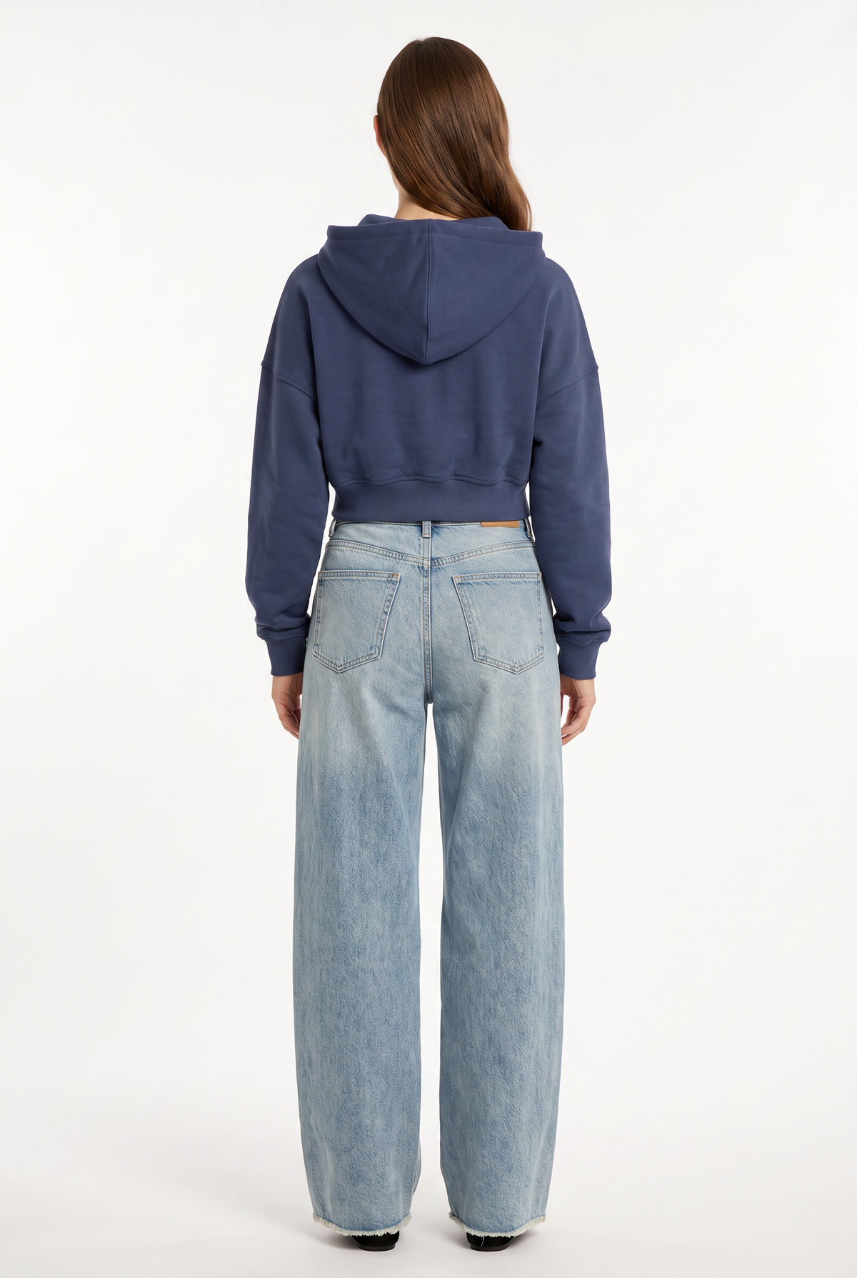 Navy Cropped Zip-Up Hoodie