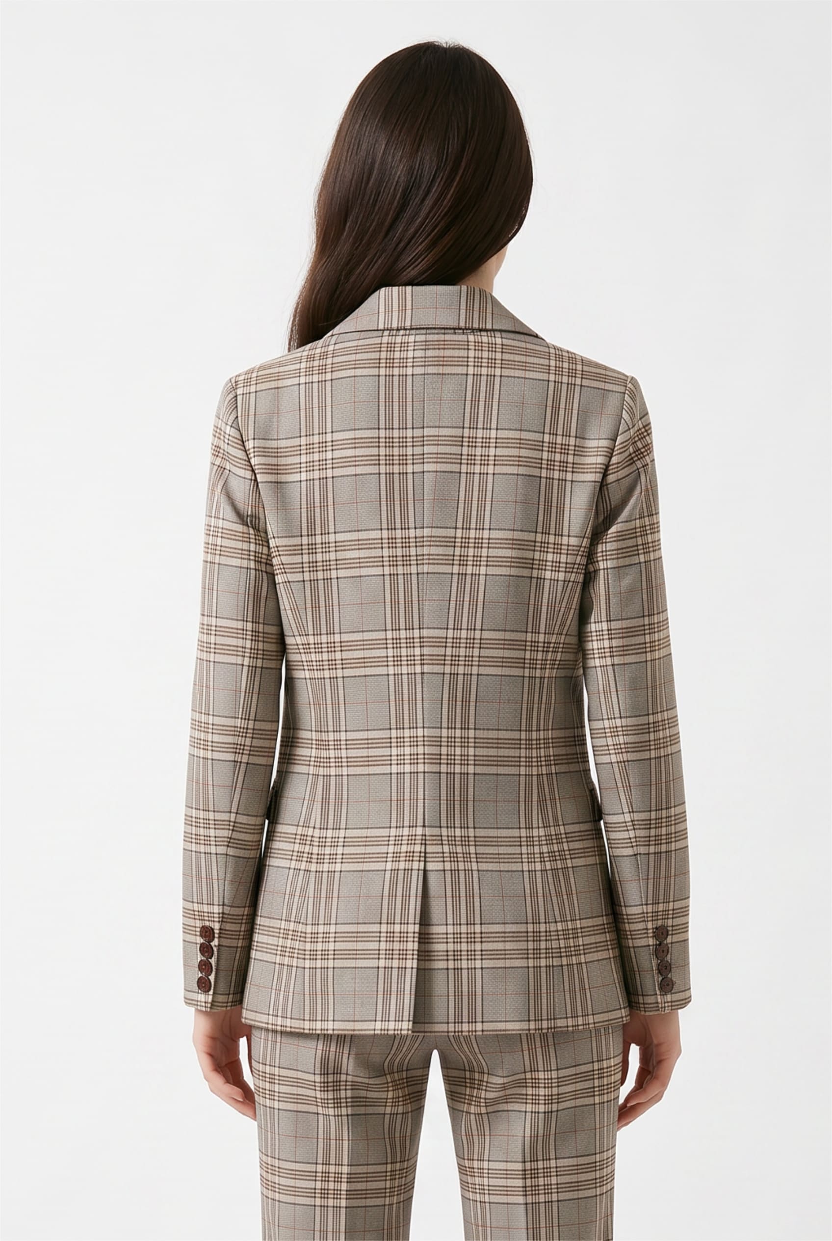 Check Print Single-Button Tailored Blazer