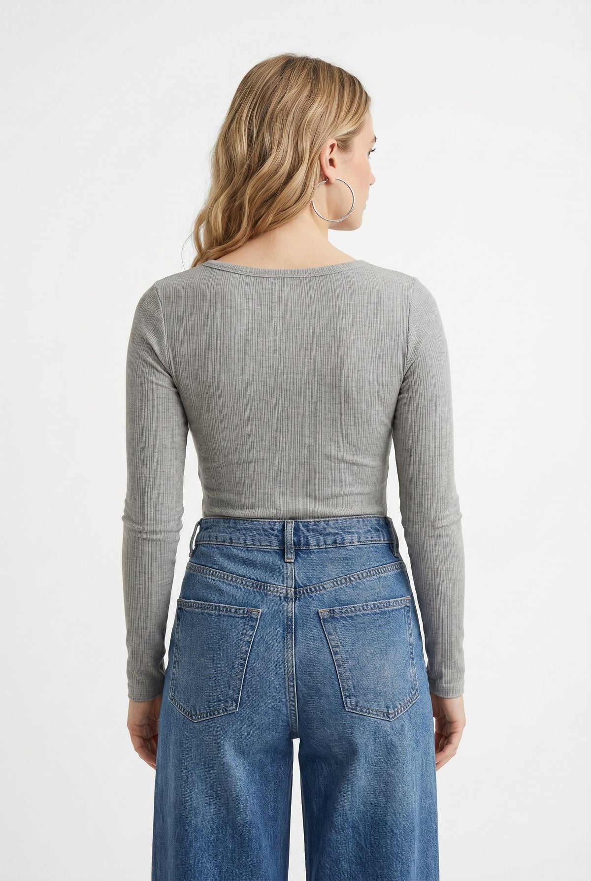 Gray Ribbed Scoop Neck Top