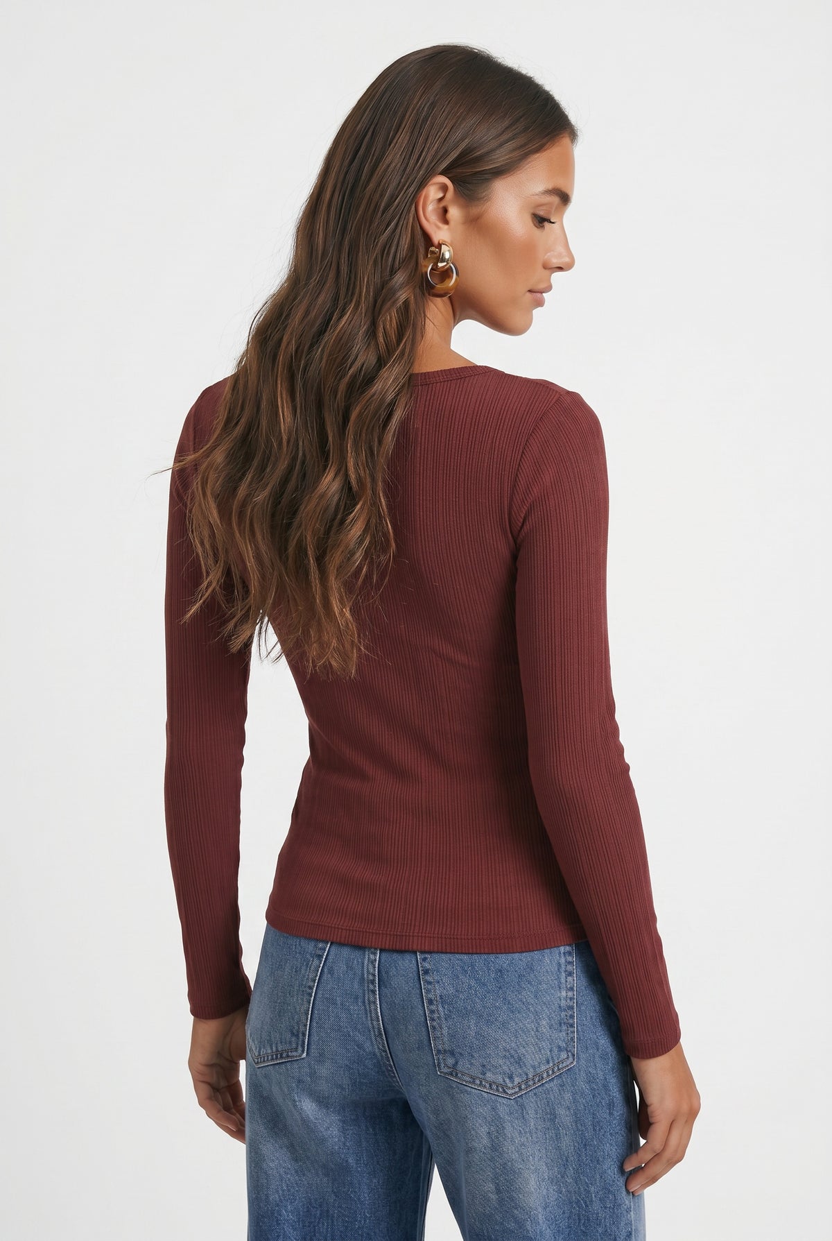 Burgundy Ribbed Long Sleeve Top
