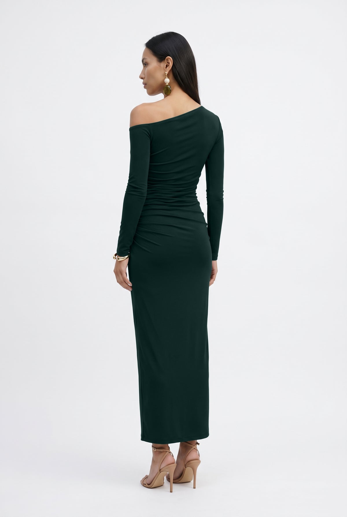 Forest Green One-Shoulder Ruched Dress