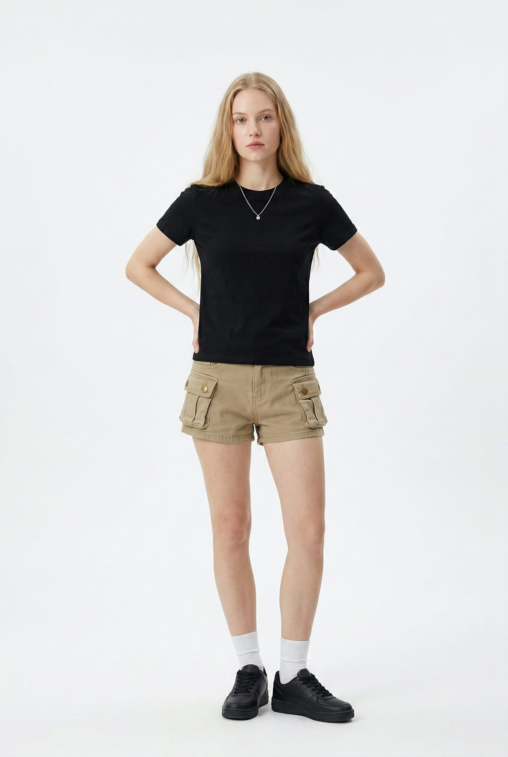 Khaki Cargo Pocket Mini Shorts