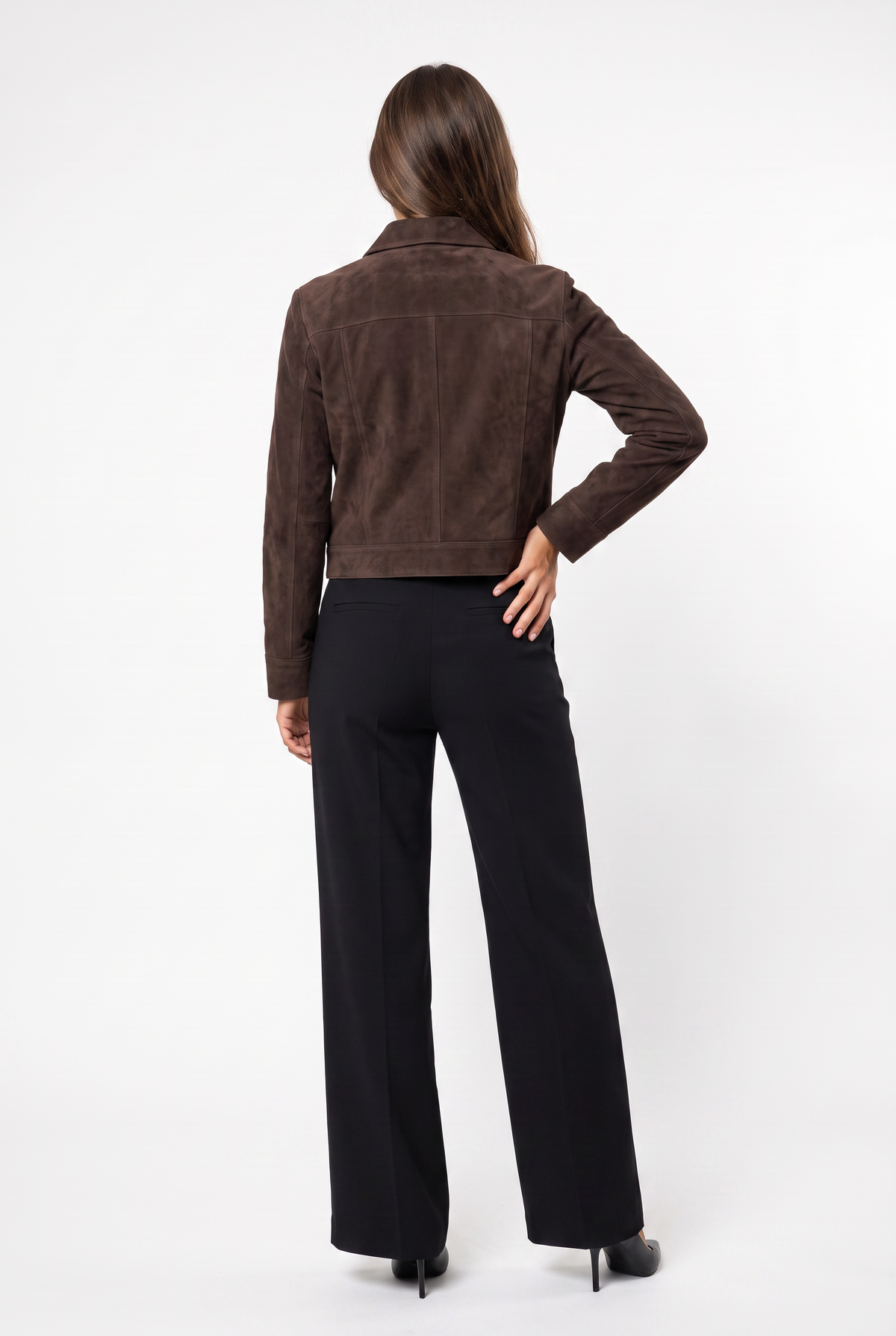 Brown Cropped Suede Zip Jacket