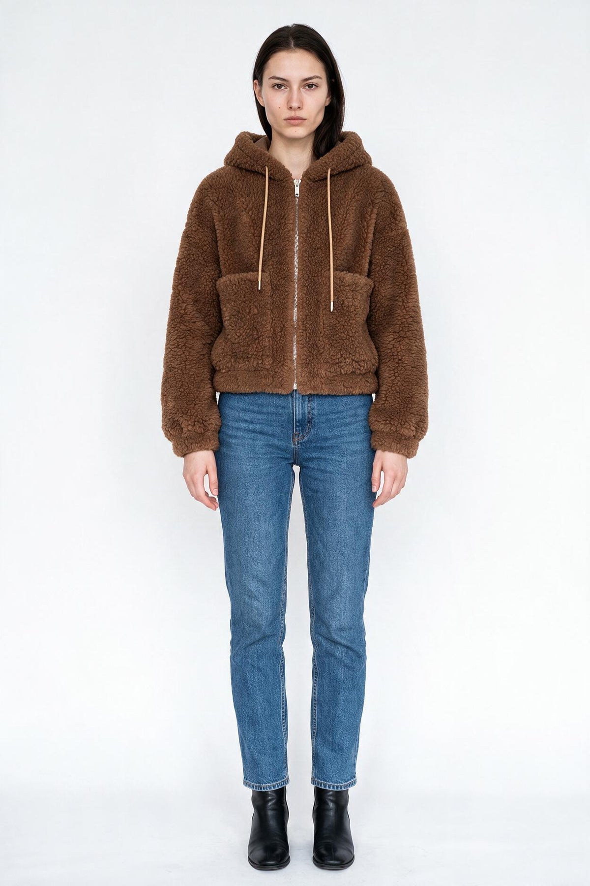 Brown Teddy Fleece Hoodie Jacket