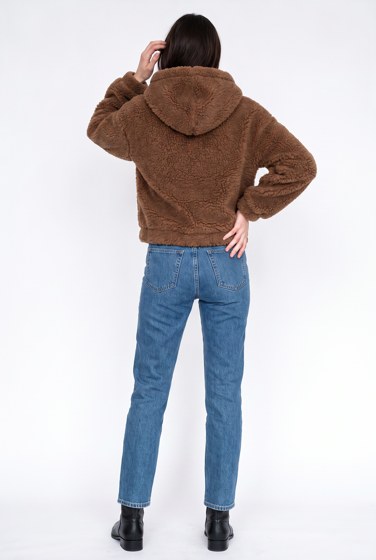 Brown Teddy Fleece Hoodie Jacket