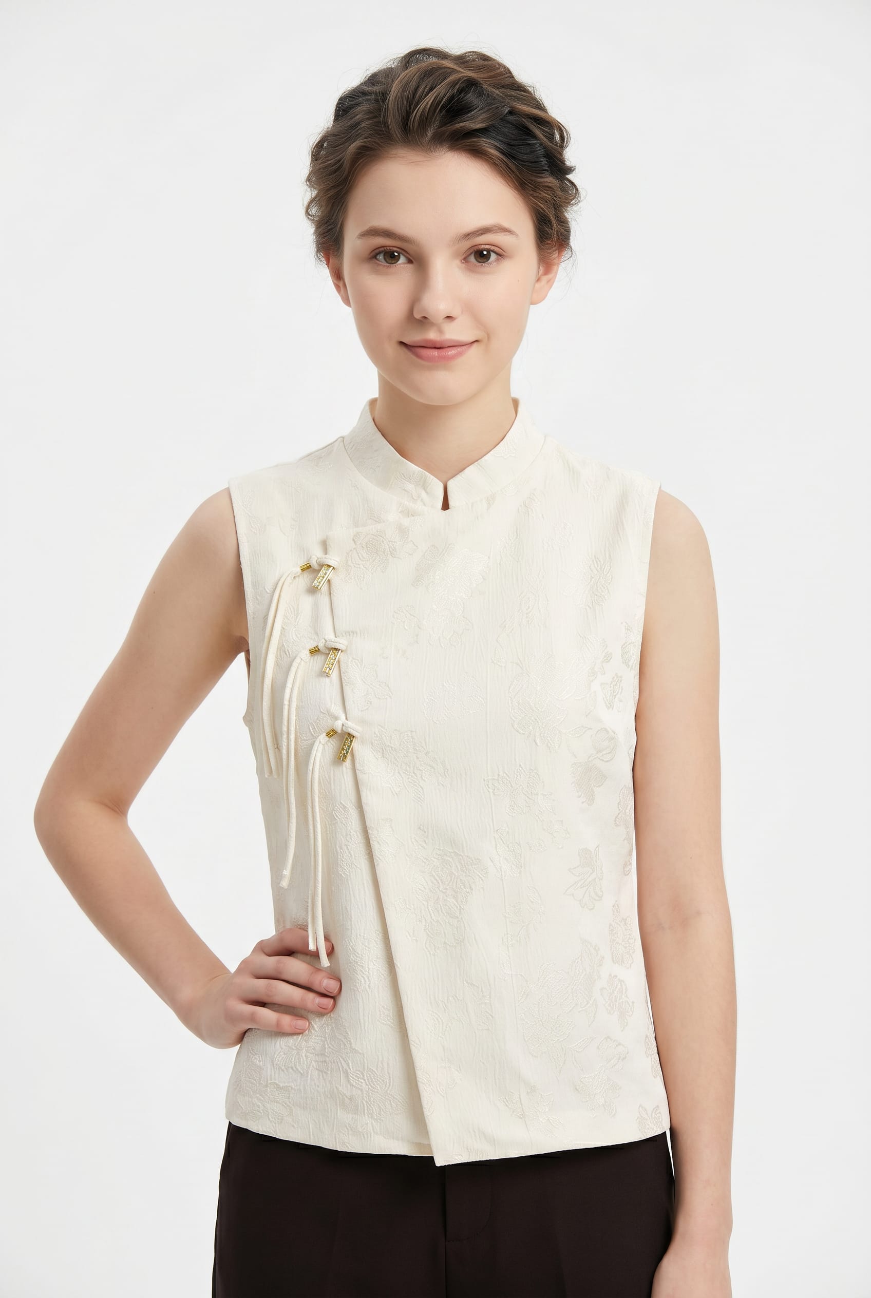Ivory Mandarin Collar Toggle Vest