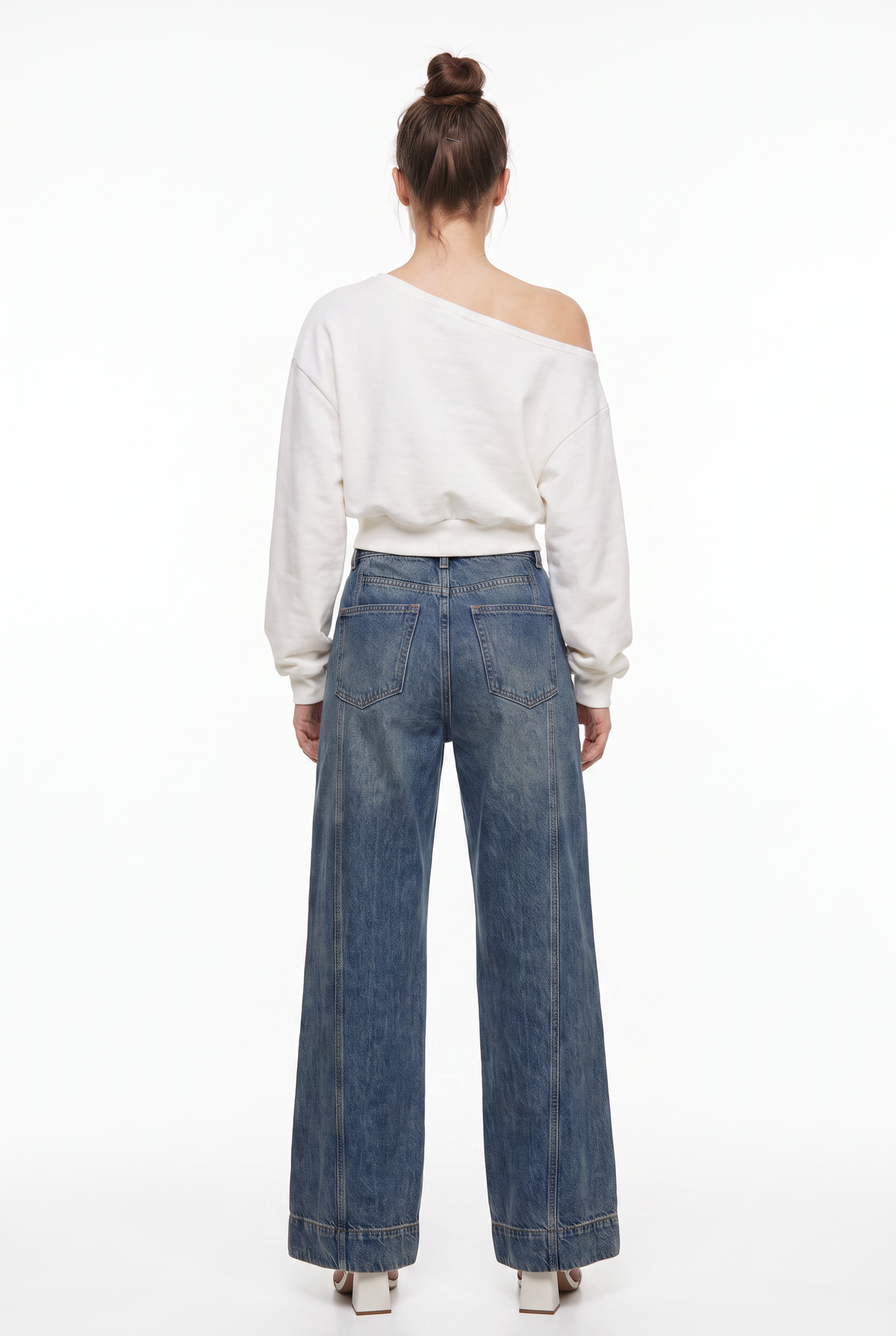 White Off-Shoulder Cropped Sweatshirt