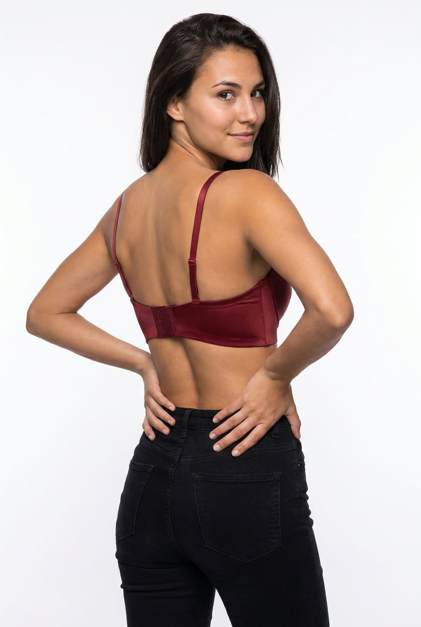 Burgundy Satin Longline Underwire Bra