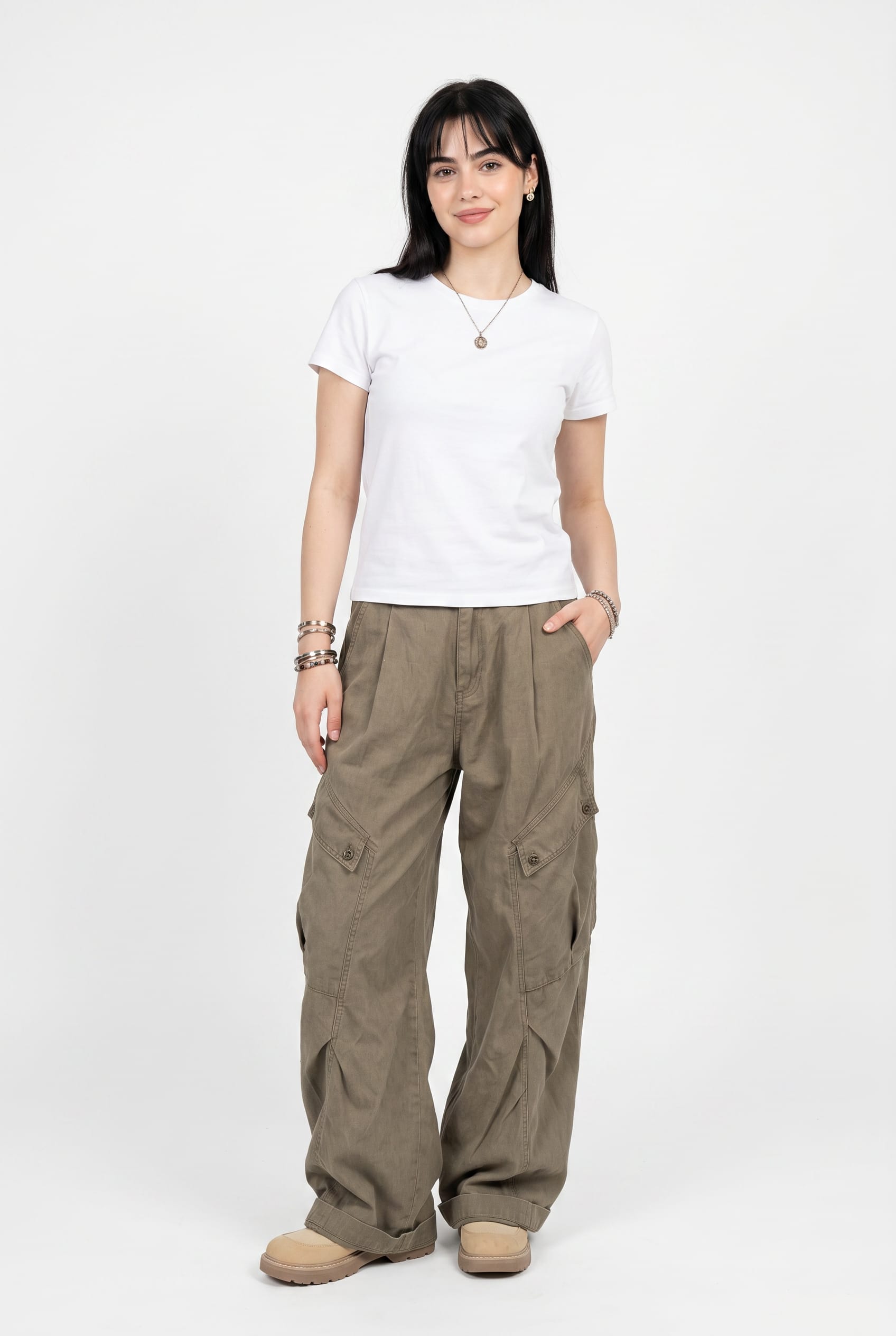 Olive Green Oversized Cargo Combat Pants