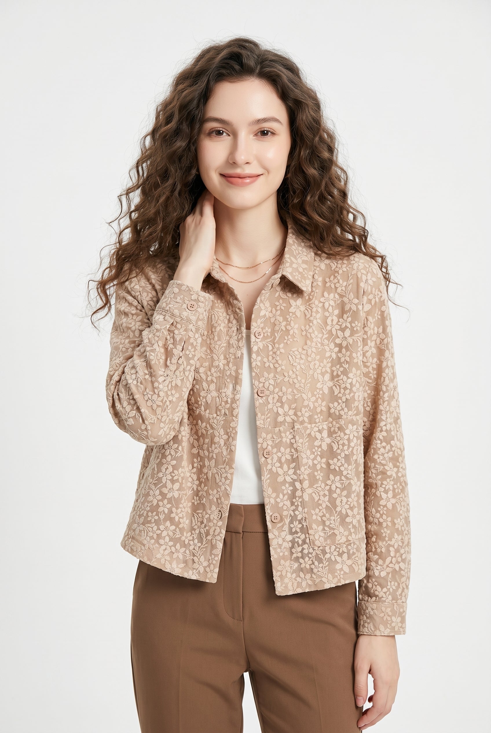 Blush Floral Embroidered Shirt Jacket