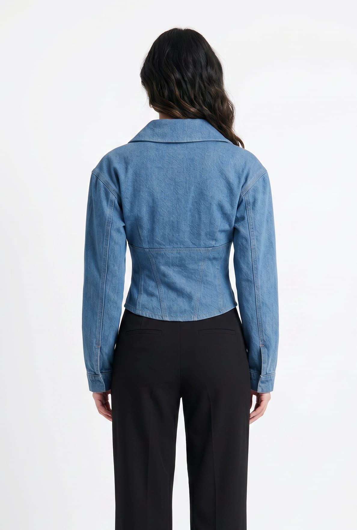 Medium Blue Denim Fitted Zip Jacket