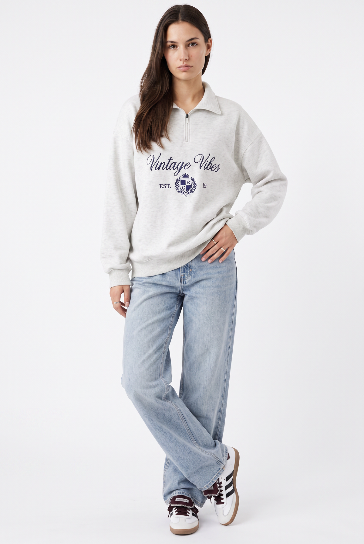Gray Vintage Crest Half-Zip Sweatshirt