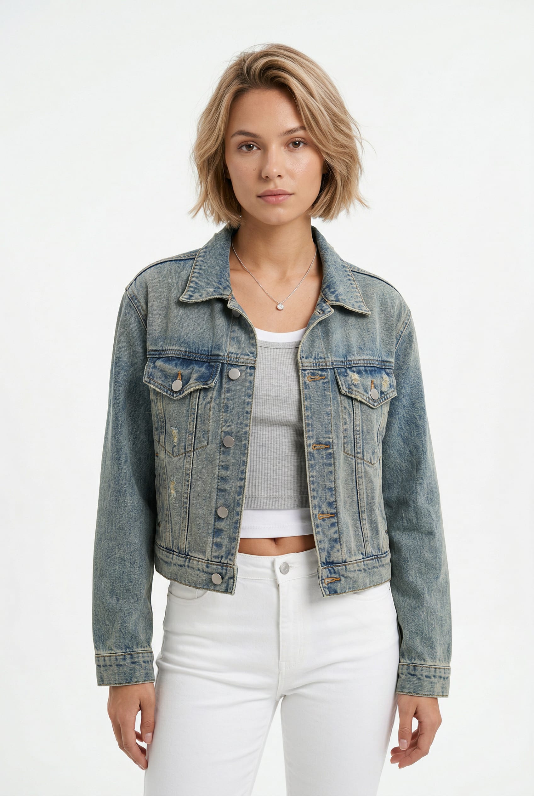 Light Wash Cropped Denim Jacket