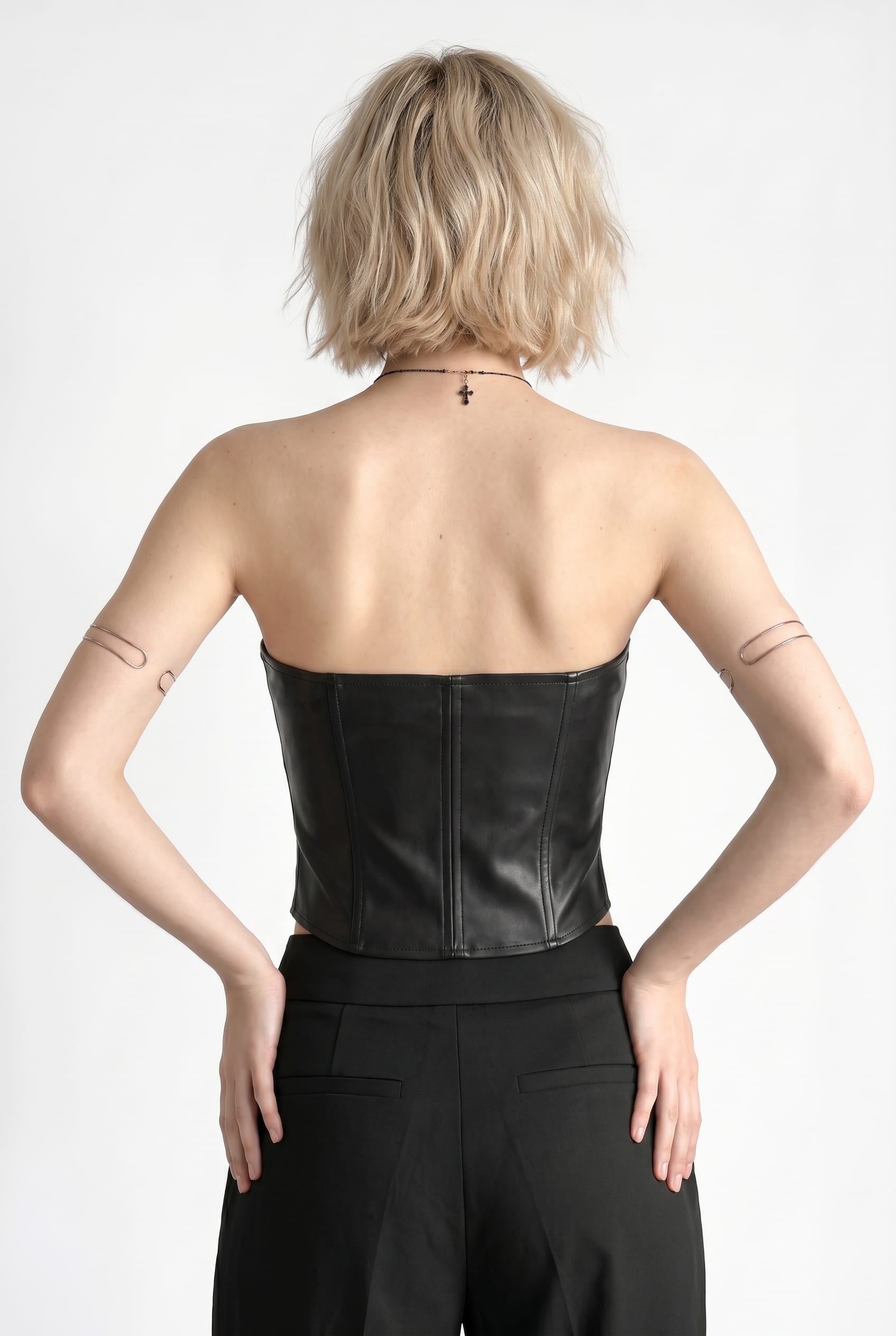 Black Faux Leather Structured Corset Top
