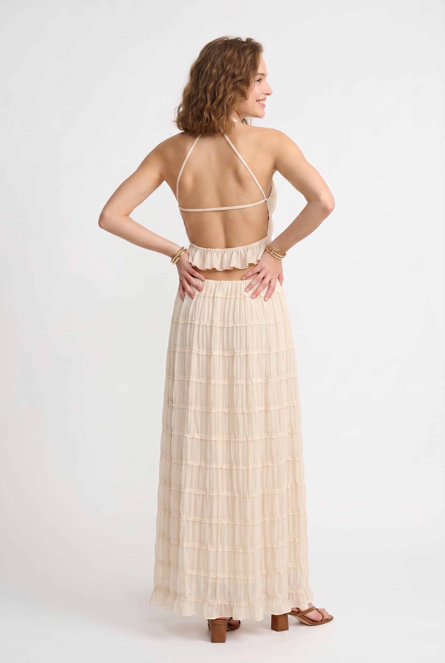 Ivory Tiered Halter Top Maxi Co-ord